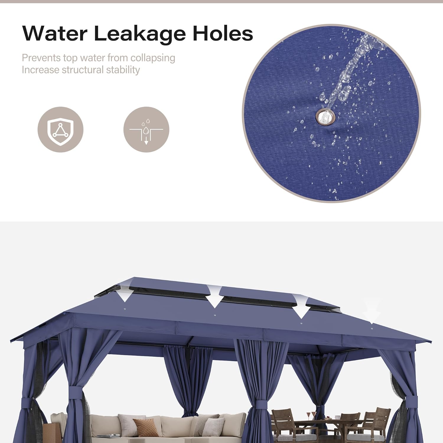 Tente pavillon d'extérieur améliorée à double toit, auvent imperméable UV50+ avec filet et crochets