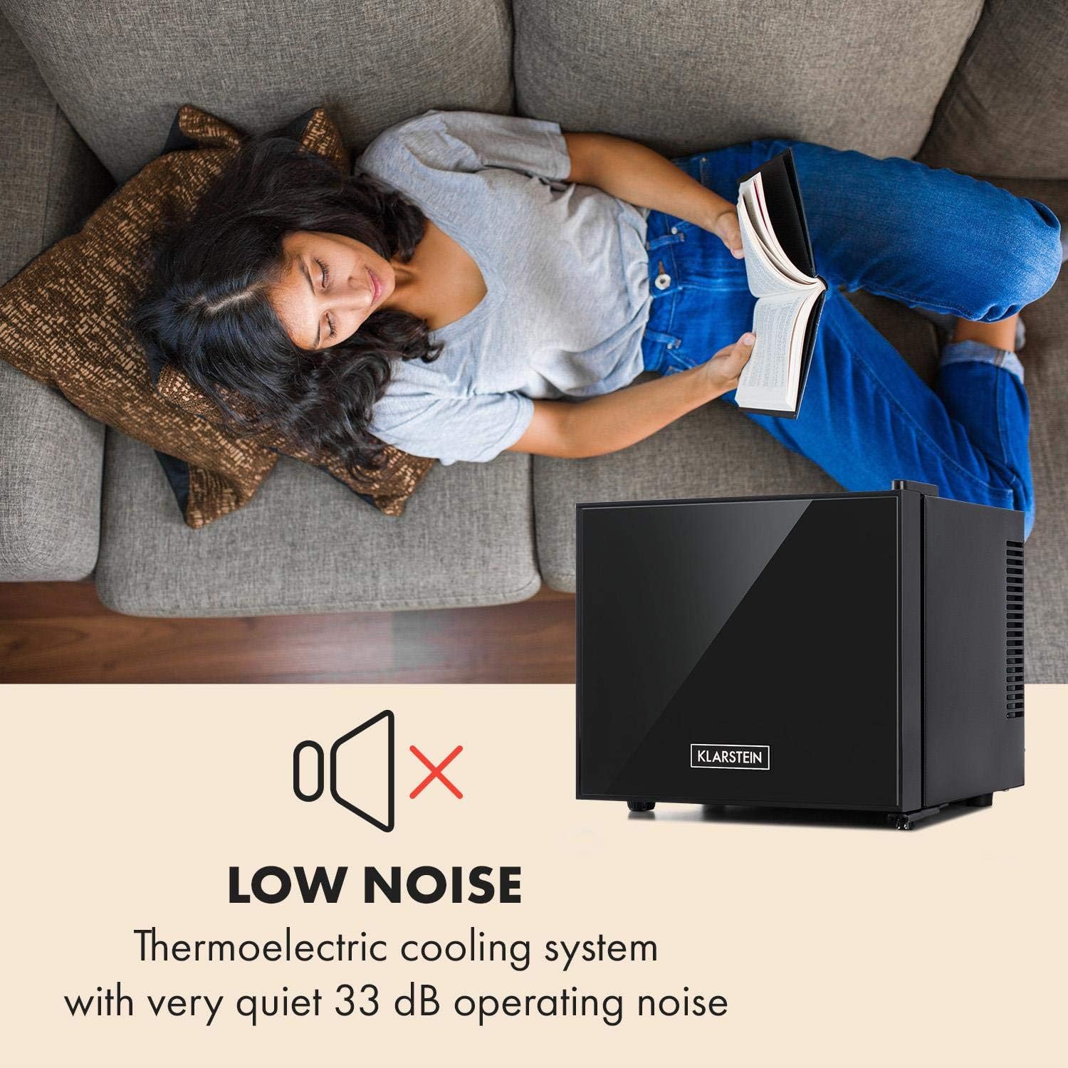 KLARSTEIN Frosty - Mini-réfrigérateur, Capacité de 10 litres, Compact, Eclairage intérieur LED blanc, 12 et 18 °C, Clayette en verre, Elégante porte, Nettoyage facile, Noir