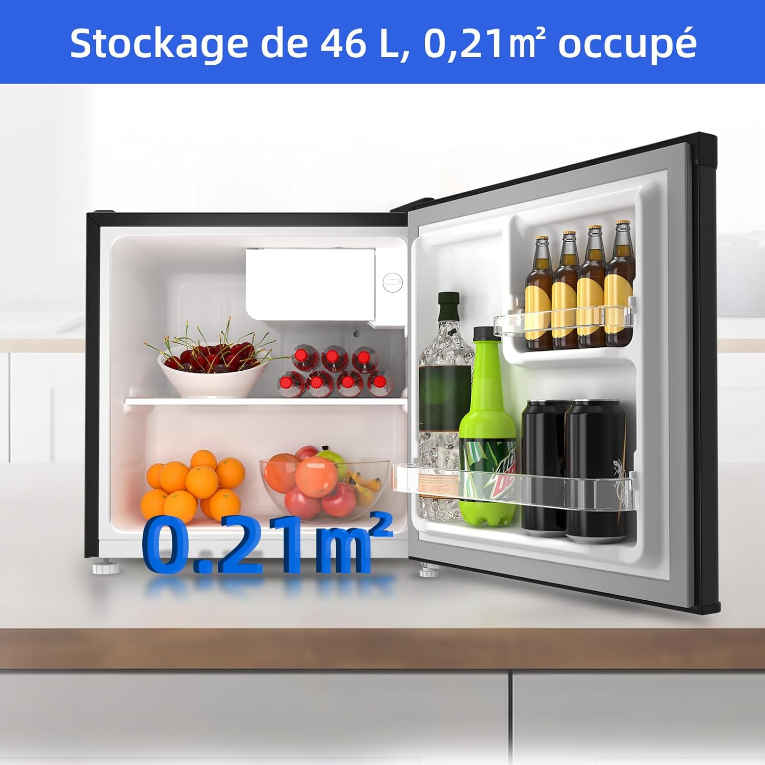 Mini réfrigérateur de table 46L 47 x 44,7 cm Avec porte-bouteilles Thermostat réglable