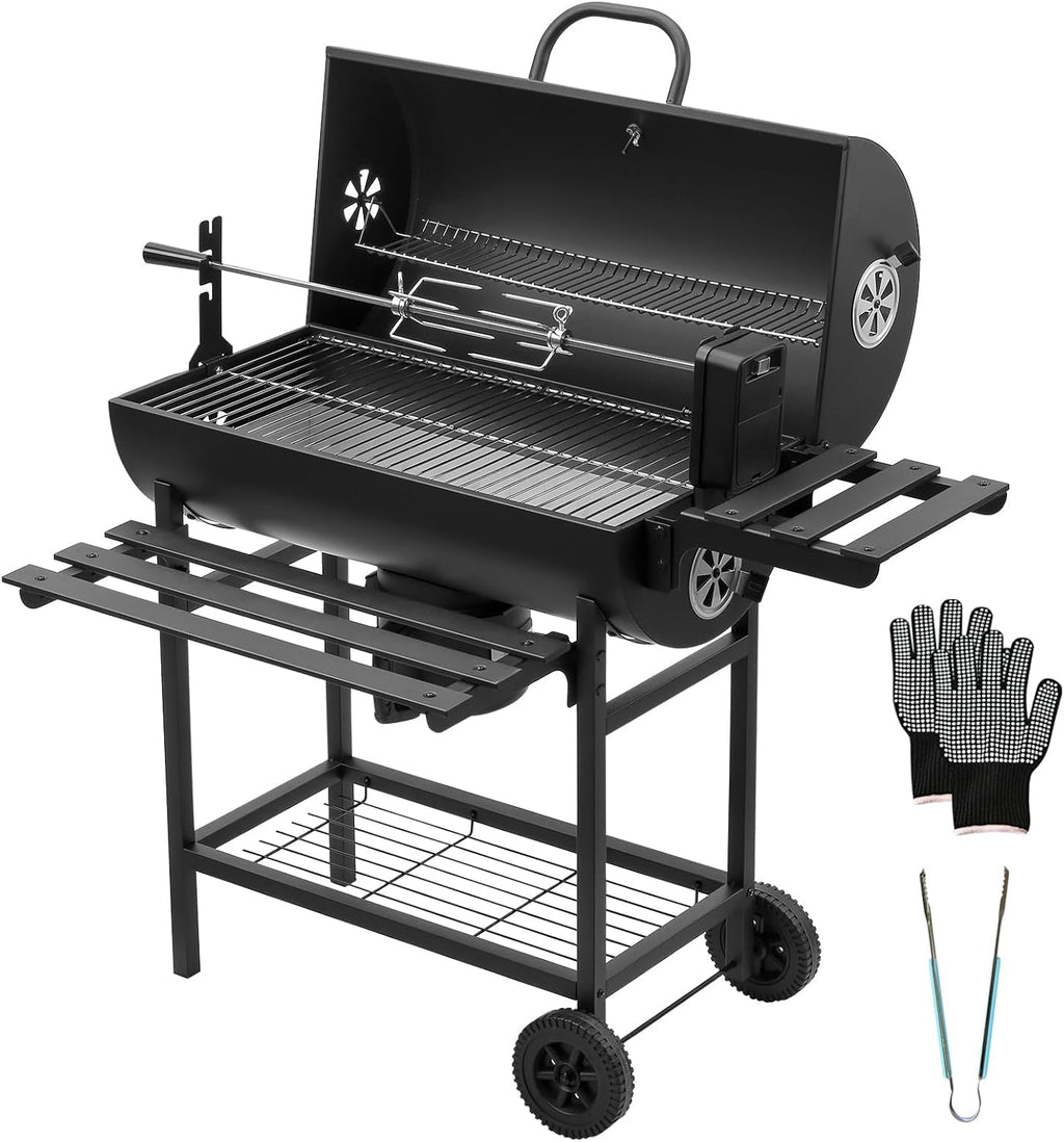 TEENO Houtskoolbarbecue, XXL kookrooster, anti-verbrandingshandschoenen, thermometer, aslade, verstelbare ventilatieopening, grote houtskoolbarbecue (basismodel) 