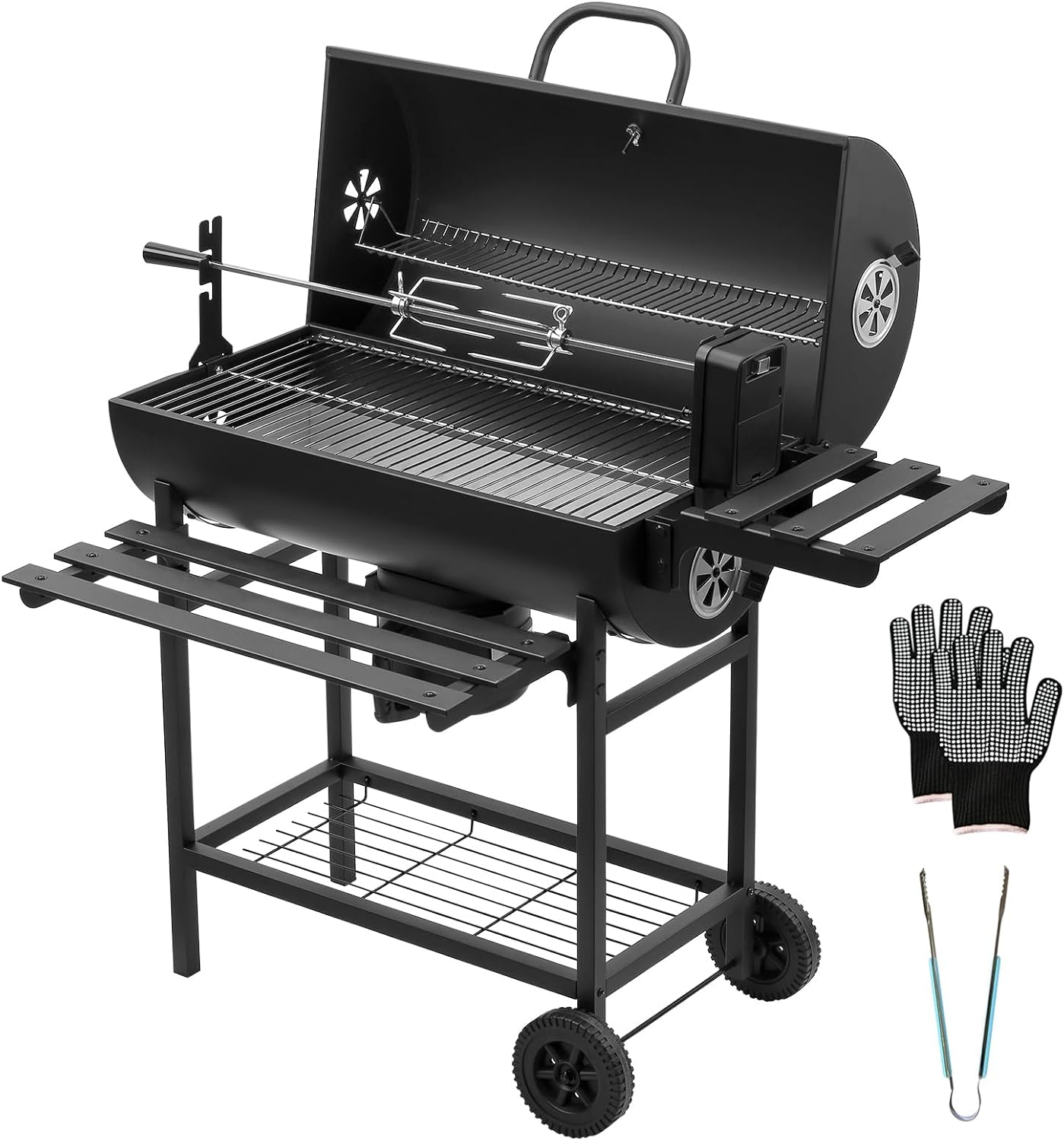 TEENO Houtskoolbarbecue, XXL kookrooster, anti-verbrandingshandschoenen, thermometer, aslade, verstelbare ventilatieopening, grote houtskoolbarbecue (basismodel) 