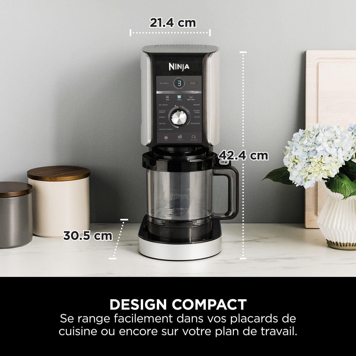 Sorbetière Ninja CREAMi 7 programmes pour glaces sorbets smoothies et milkshakes, noir/argent 1,4 L