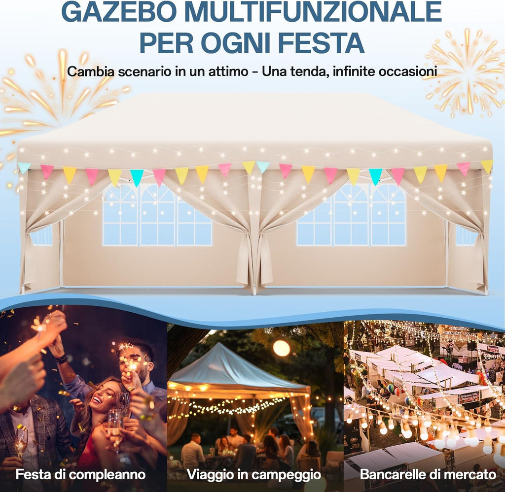 Gazebo pliant étanche JUMMICO, gazebo de jardin extérieur, gazebo pliant à hauteur réglable,