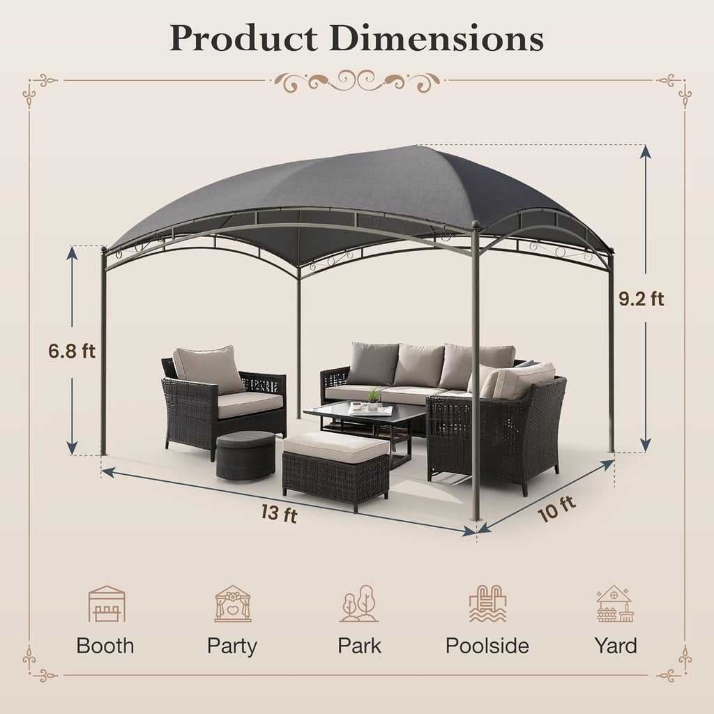 Gazebo 10 x 13, gazebo extérieur abrité, tente à auvent en métal robuste avec double toit et moustiquaire