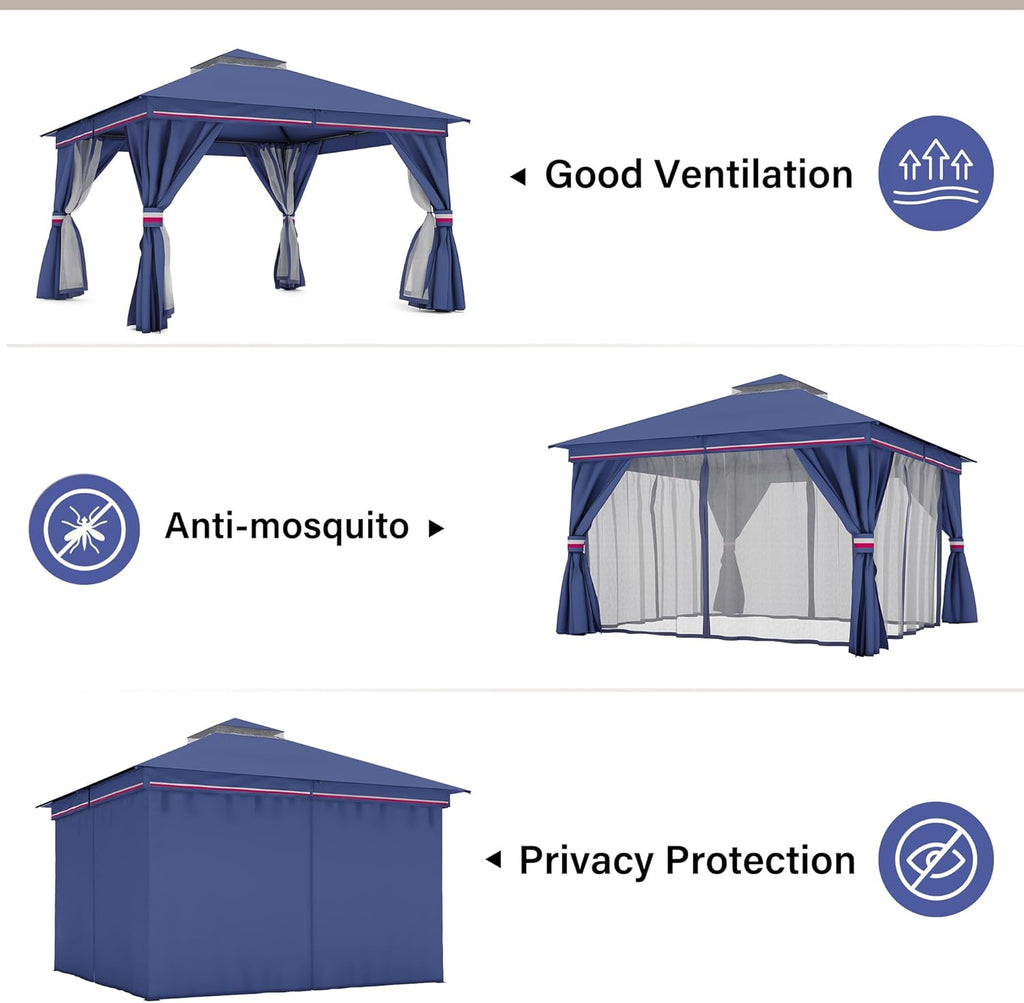 Tente pavillon d'extérieur améliorée à double toit, auvent imperméable UV50+ avec filet et crochets