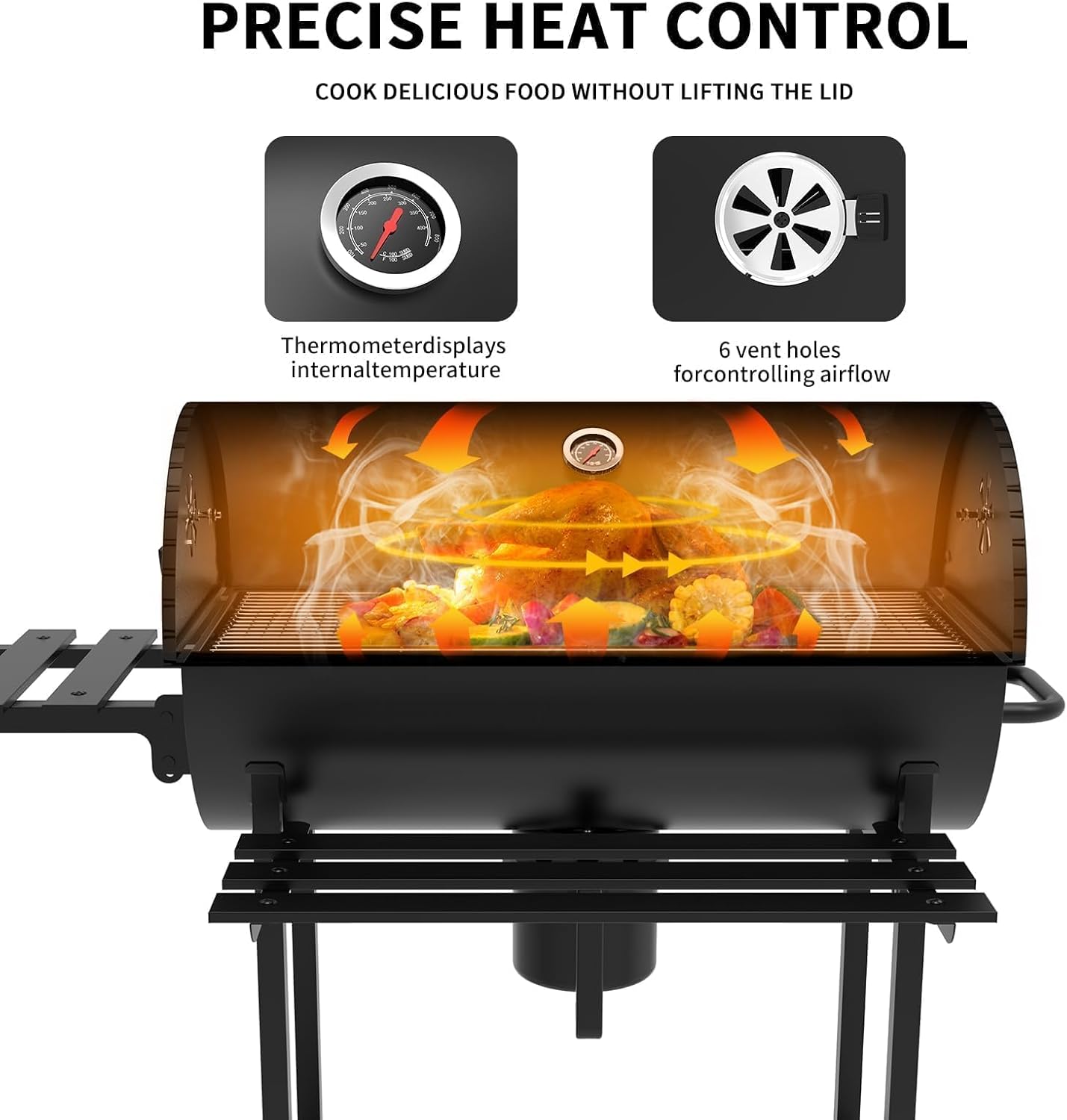 TEENO Houtskoolbarbecue, XXL kookrooster, anti-verbrandingshandschoenen, thermometer, aslade, verstelbare ventilatieopening, grote houtskoolbarbecue (basismodel) 