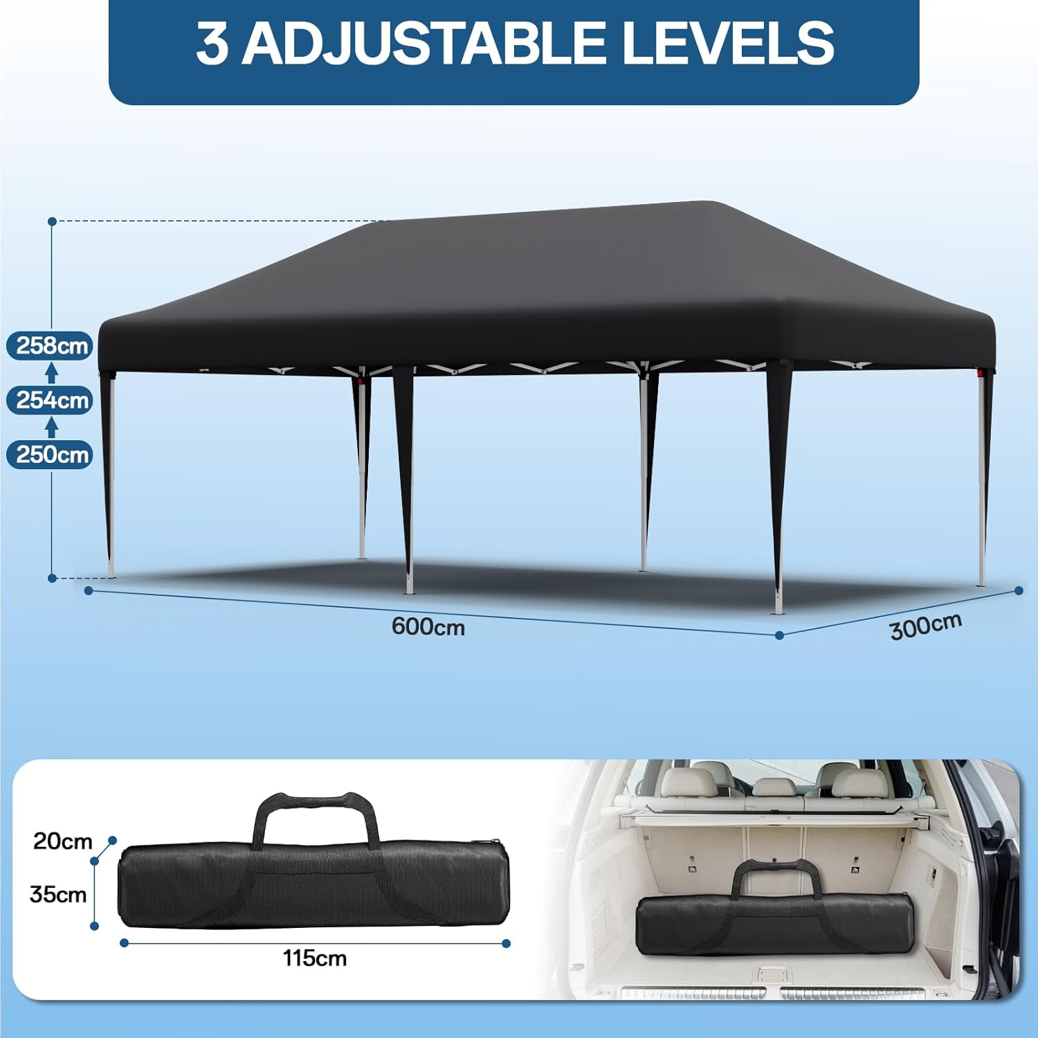 Gazebo pliant étanche JUMMICO, gazebo de jardin extérieur, gazebo pliant à hauteur réglable,