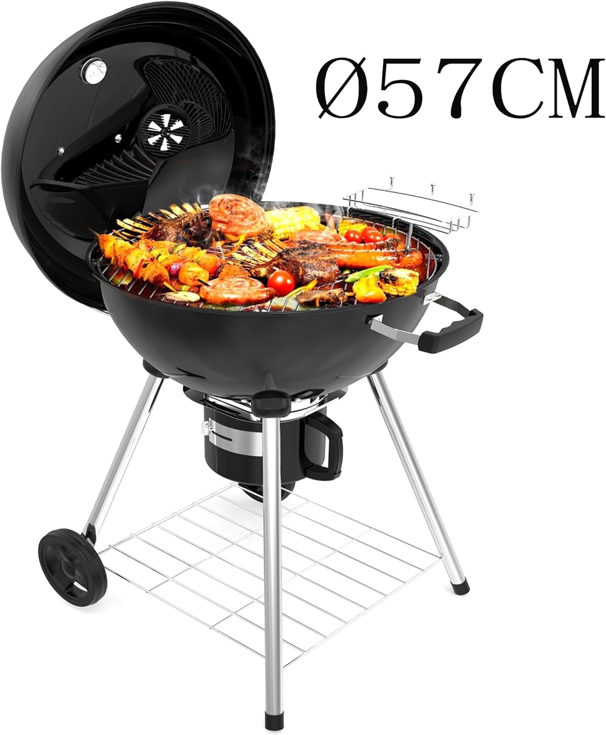 TEENO Houtskoolbarbecue, XXL kookrooster, anti-verbrandingshandschoenen, thermometer, aslade, verstelbare ventilatieopening, grote houtskoolbarbecue (basismodel) 