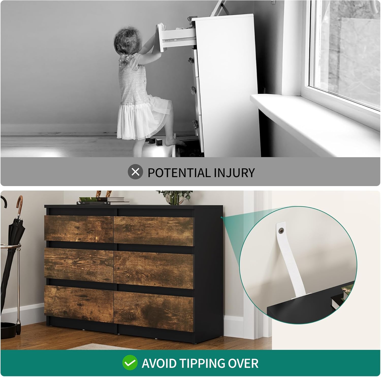 YITAHOME Commode met 6 lades, 100 x 30 x 70 cm, moderne slaapkamerkast, gemaakt van duurzaam MDF en spaanplaat, ideaal voor kleding en dagelijkse benodigdheden, zwart 