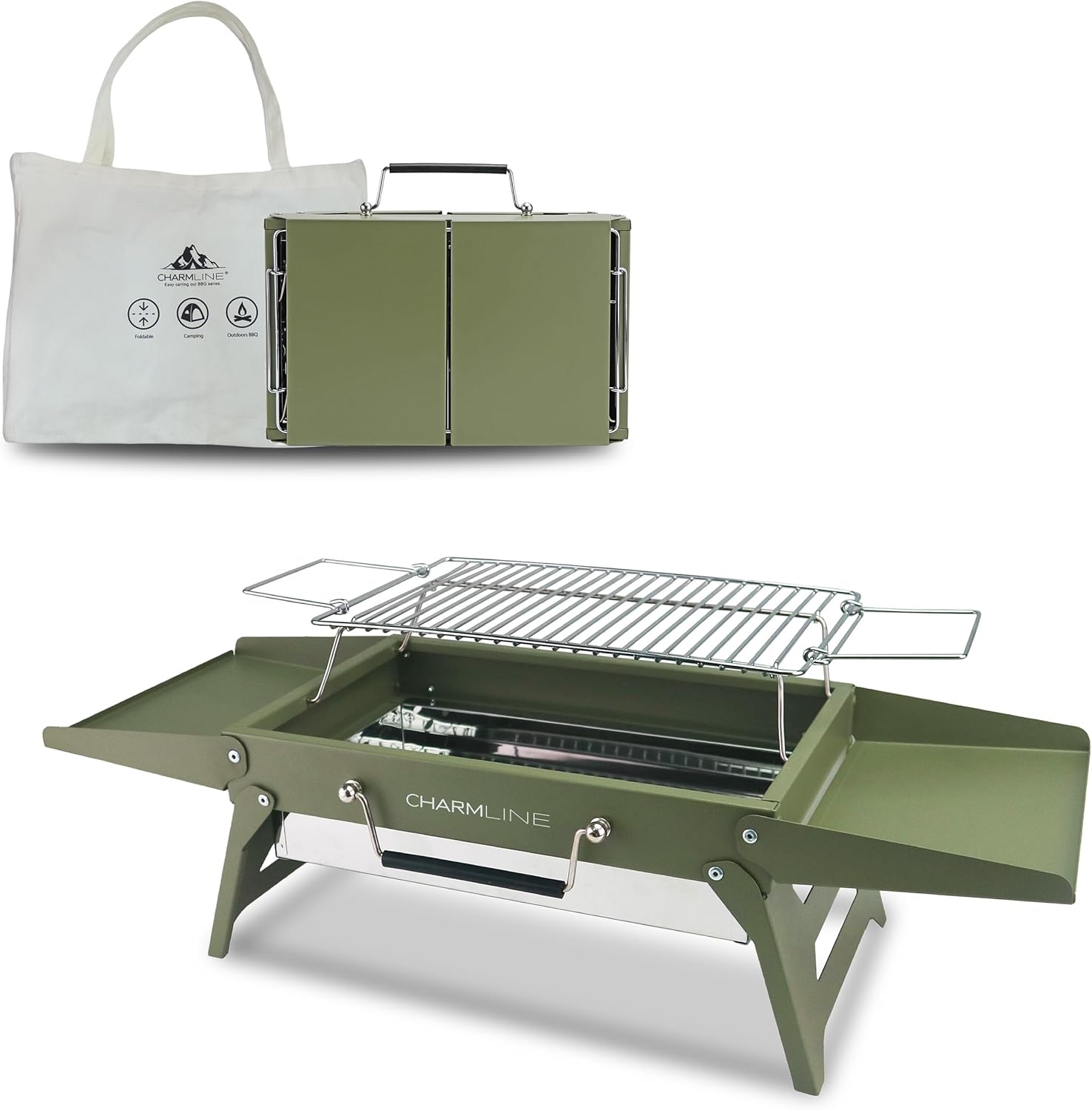 Barbecue portable compact au charbon de bois pour l'extérieur, 34 x 23 cm