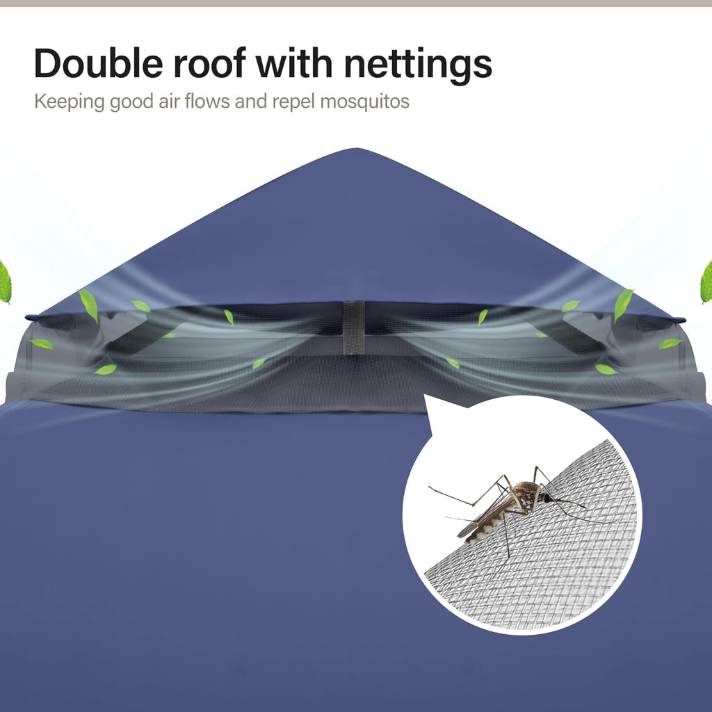 Tente pavillon d'extérieur améliorée à double toit, auvent imperméable UV50+ avec filet et crochets