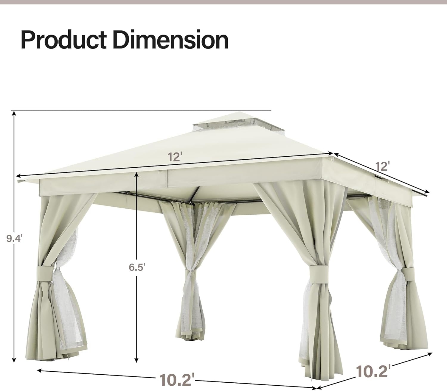 Tente pavillon d'extérieur améliorée à double toit, auvent imperméable UV50+ avec filet et crochets