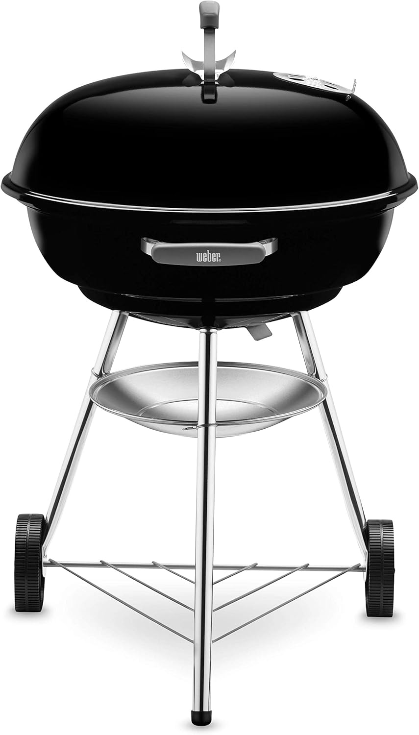 Weber Compact Kettle barbecue au charbon de bois, surface de cuisson Ø 57cm, barbecue avec couvercle et cuve en acier emaillé, trépied et roues, grille chromée - Noir (1321004)