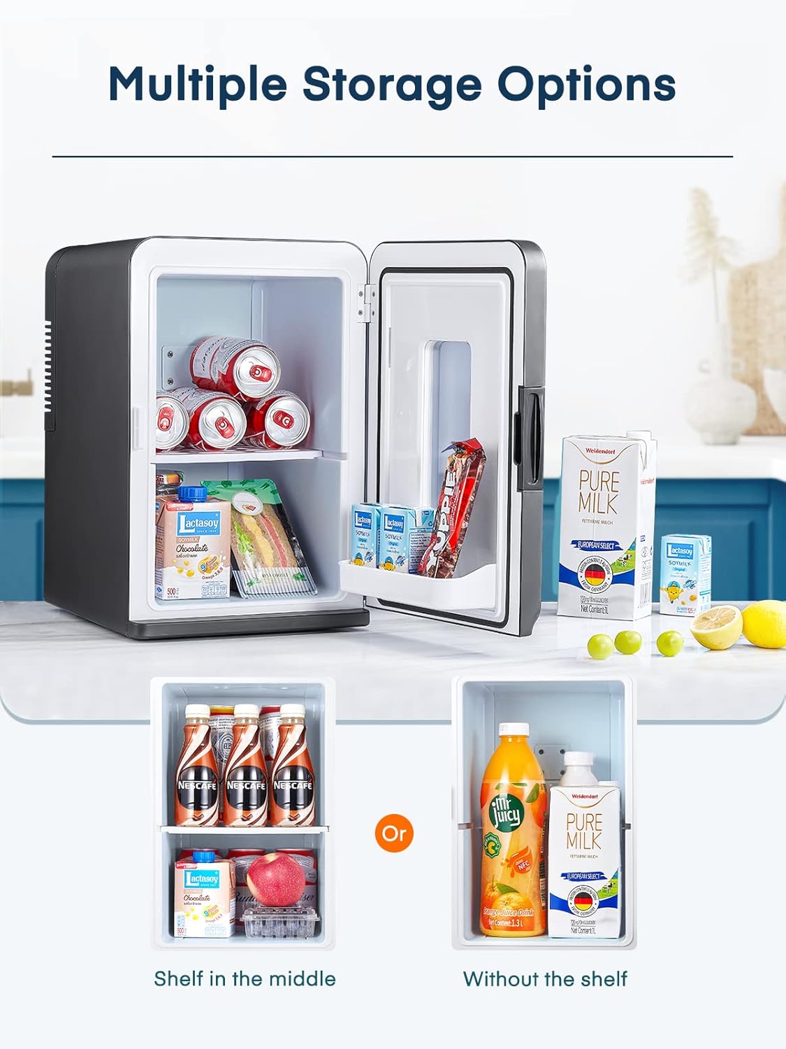 Mini réfrigérateur FOHERE 15 L/21 canettes, petit réfrigérateur portable 240 V/12 V, mode silencieux, fonction chaud/froid, cosmétique noir