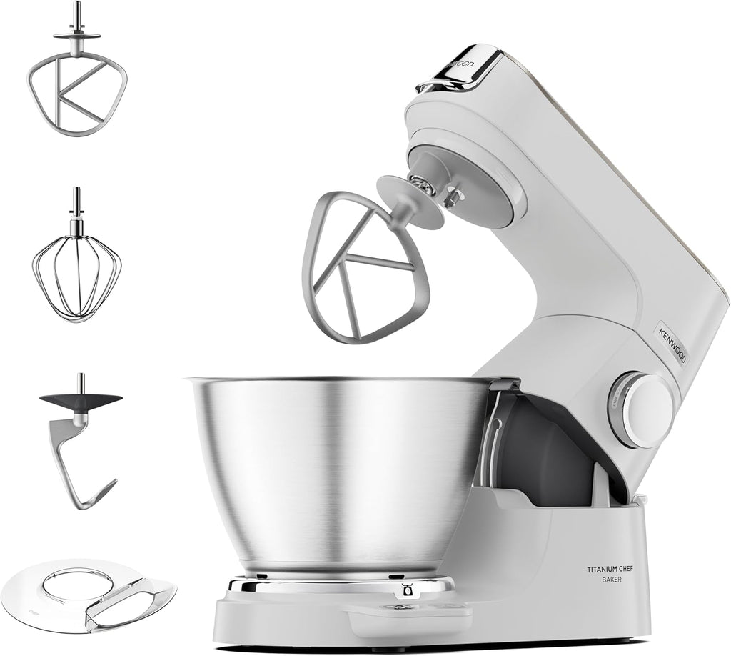 Kenwood Titanium Chef Baker KVC85.004SI Patisserie Processor met geïntegreerde weegschaal, inclusief 3-delige deegset, mengkom van 5 liter en 3,5 liter, progressieve cruisecontrol, 1200 W, zilverkleurig 