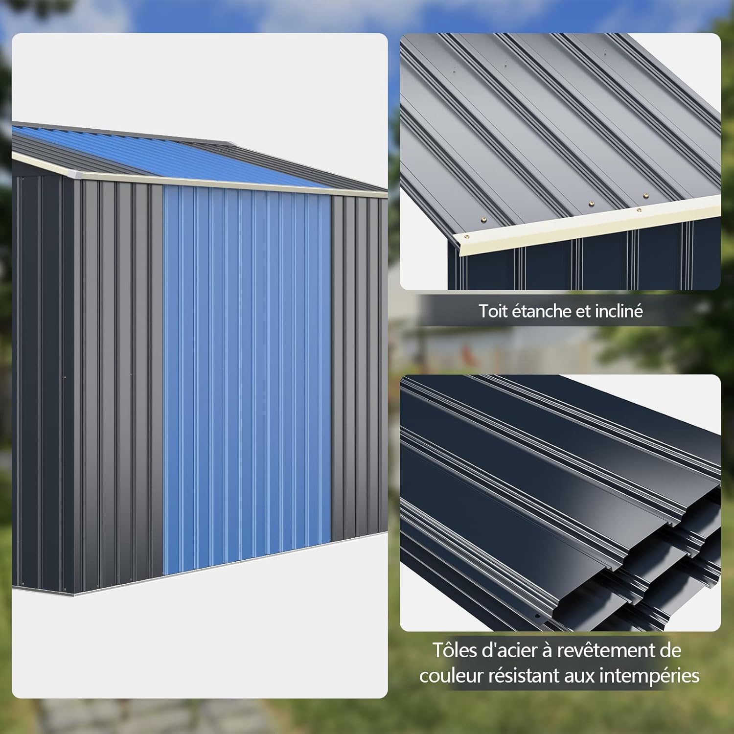 Abri de jardin en métal Costway + 1 kit d'extension avec 2 portes coulissantes verrouillables, 4 trous de ventilation, toit incliné pour vélo