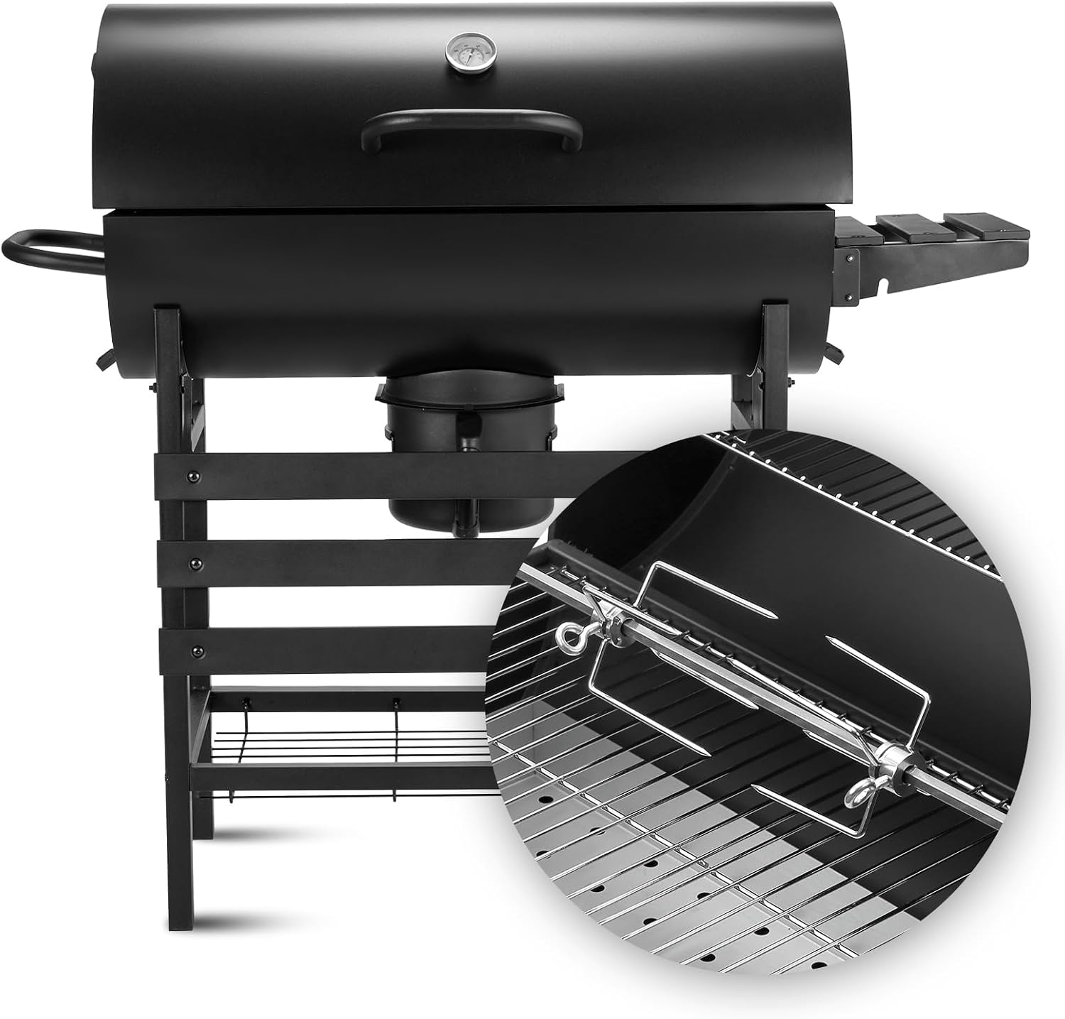 TEENO Houtskoolbarbecue, XXL kookrooster, anti-verbrandingshandschoenen, thermometer, aslade, verstelbare ventilatieopening, grote houtskoolbarbecue (basismodel) 