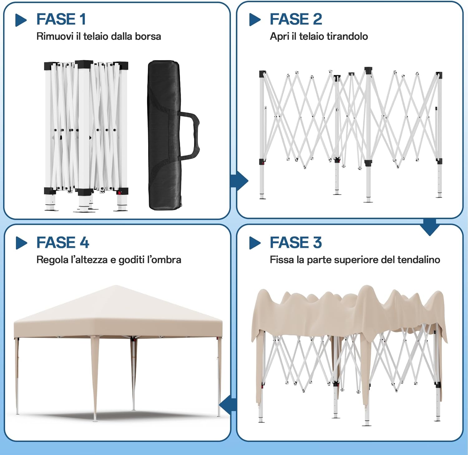 Gazebo pliant étanche JUMMICO, gazebo de jardin extérieur, gazebo pliant à hauteur réglable,