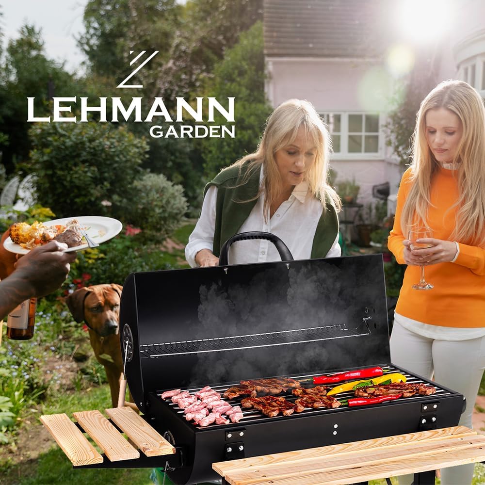 Couvercle de gril de cuisson LEHMANN Charcoal Grill XL, roues et poignées chauffantes,