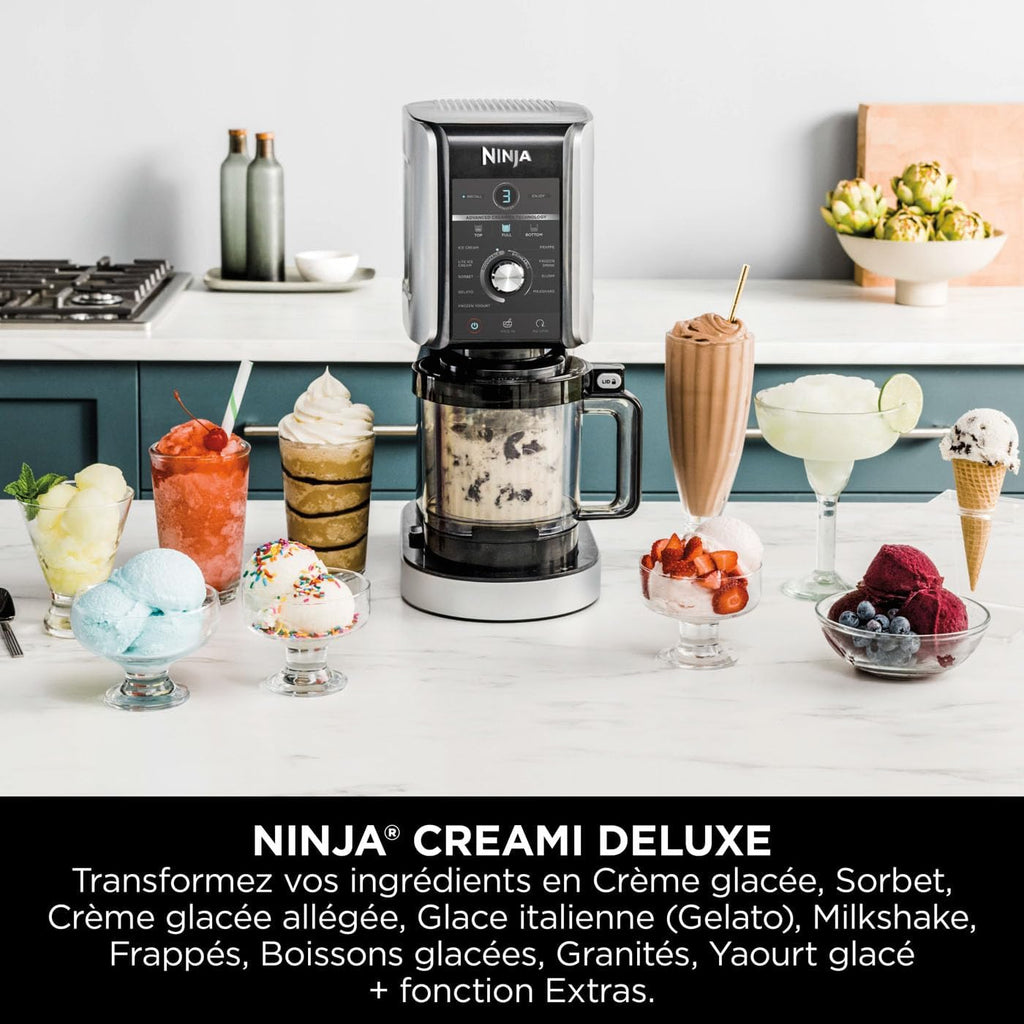 Sorbetière Ninja CREAMi 7 programmes pour glaces sorbets smoothies et milkshakes, noir/argent 1,4 L