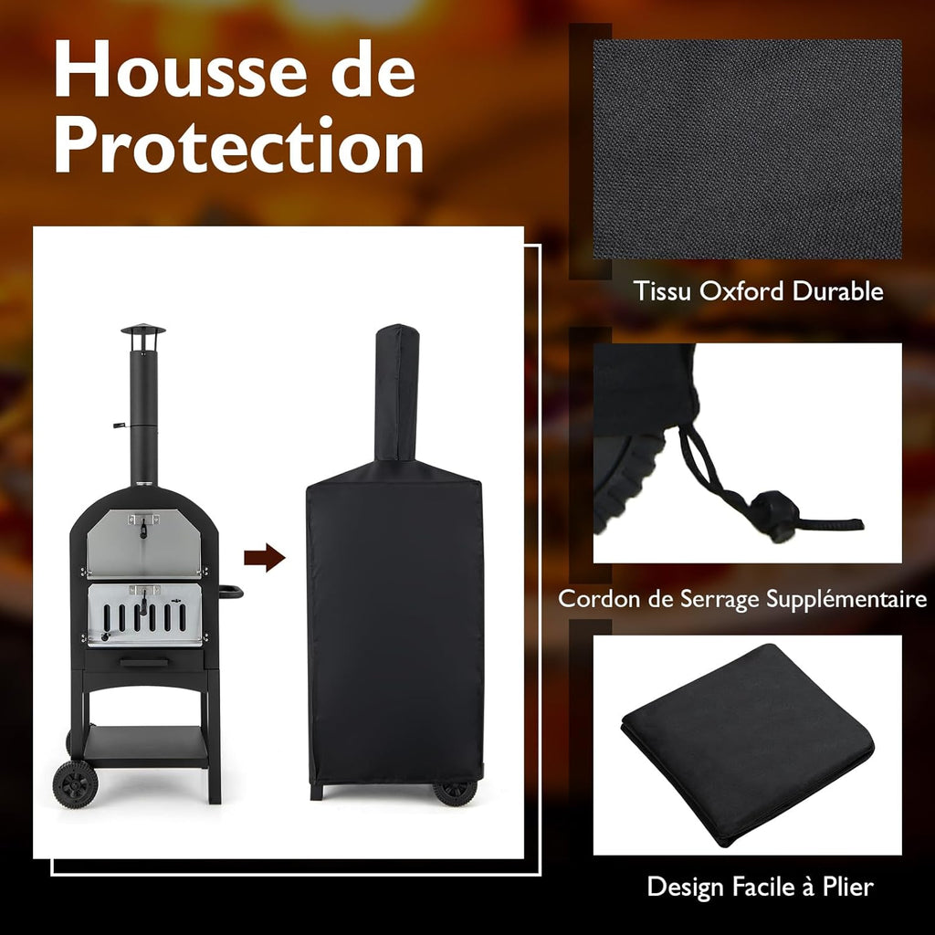 Four à pizza extérieur 162 cm four à pizza à bois ou à granulés avec pierre à pizza thermomètre grill spatule et accessoires complets cuisson pratique adapté au camping fête barbecue