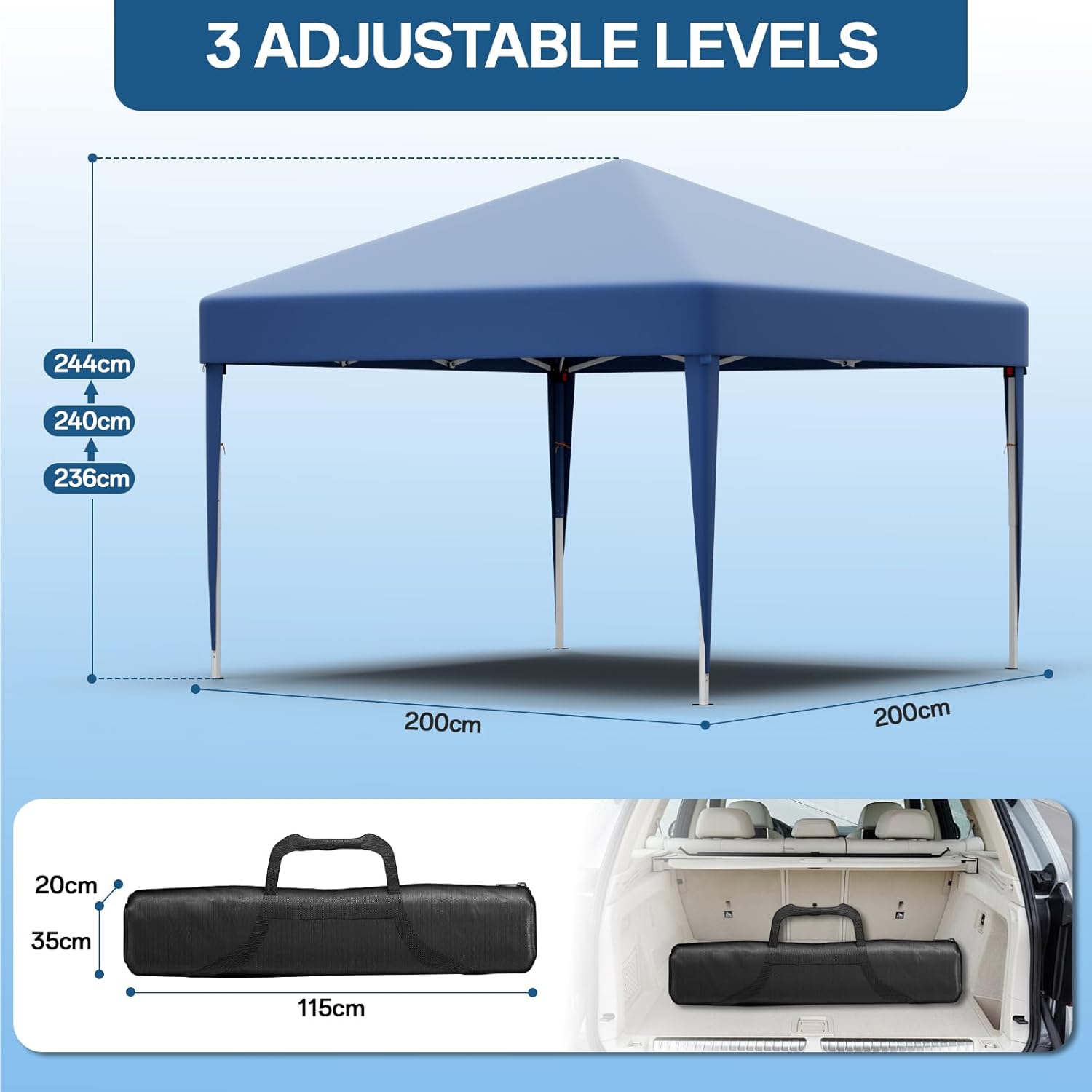 Gazebo pliant étanche JUMMICO, gazebo de jardin extérieur, gazebo pliant à hauteur réglable,