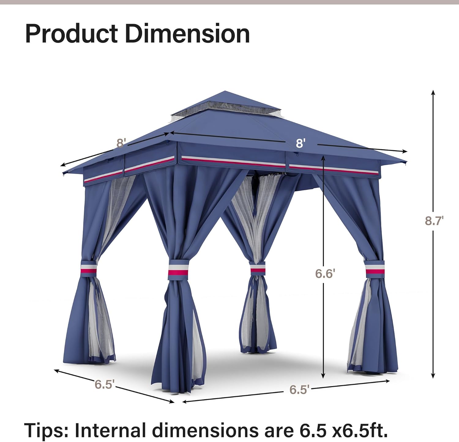 Tente pavillon d'extérieur améliorée à double toit, auvent imperméable UV50+ avec filet et crochets