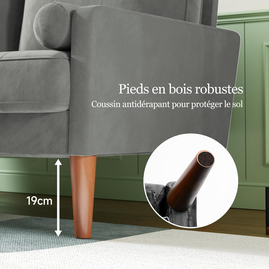 Vesgantti Kleine Grijze 2-zitsbank, Fluweelbank 121 cm met verende kussens, Mini-slaapkamerbank met armleuningen, Moderne woonkamerbank, Vaste 2-zitsbank, Grijze bank 