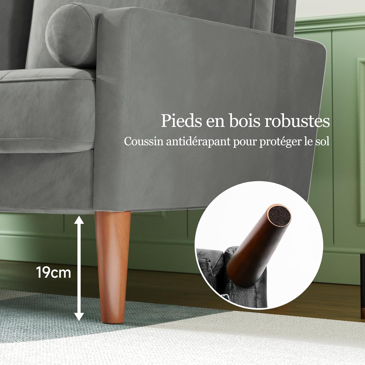 Vesgantti Kleine Grijze 2-zitsbank, Fluweelbank 121 cm met verende kussens, Mini-slaapkamerbank met armleuningen, Moderne woonkamerbank, Vaste 2-zitsbank, Grijze bank 