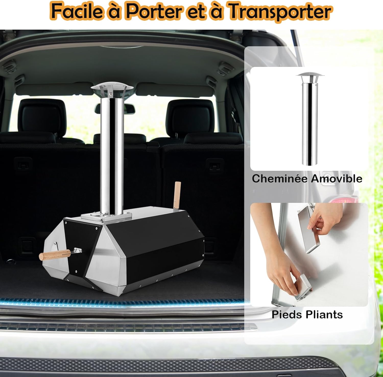 Four à pizza extérieur 162 cm four à pizza à bois ou à granulés avec pierre à pizza thermomètre grill spatule et accessoires complets cuisson pratique adapté au camping fête barbecue