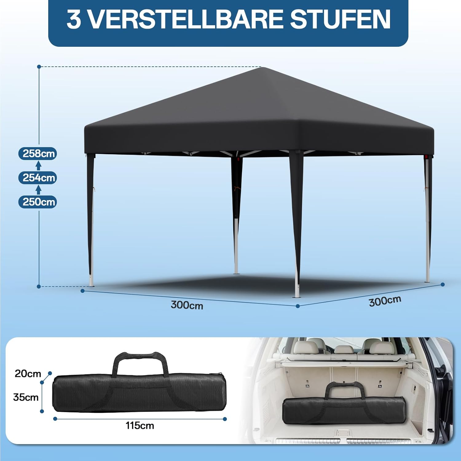 Gazebo pliant étanche JUMMICO, gazebo de jardin extérieur, gazebo pliant à hauteur réglable,