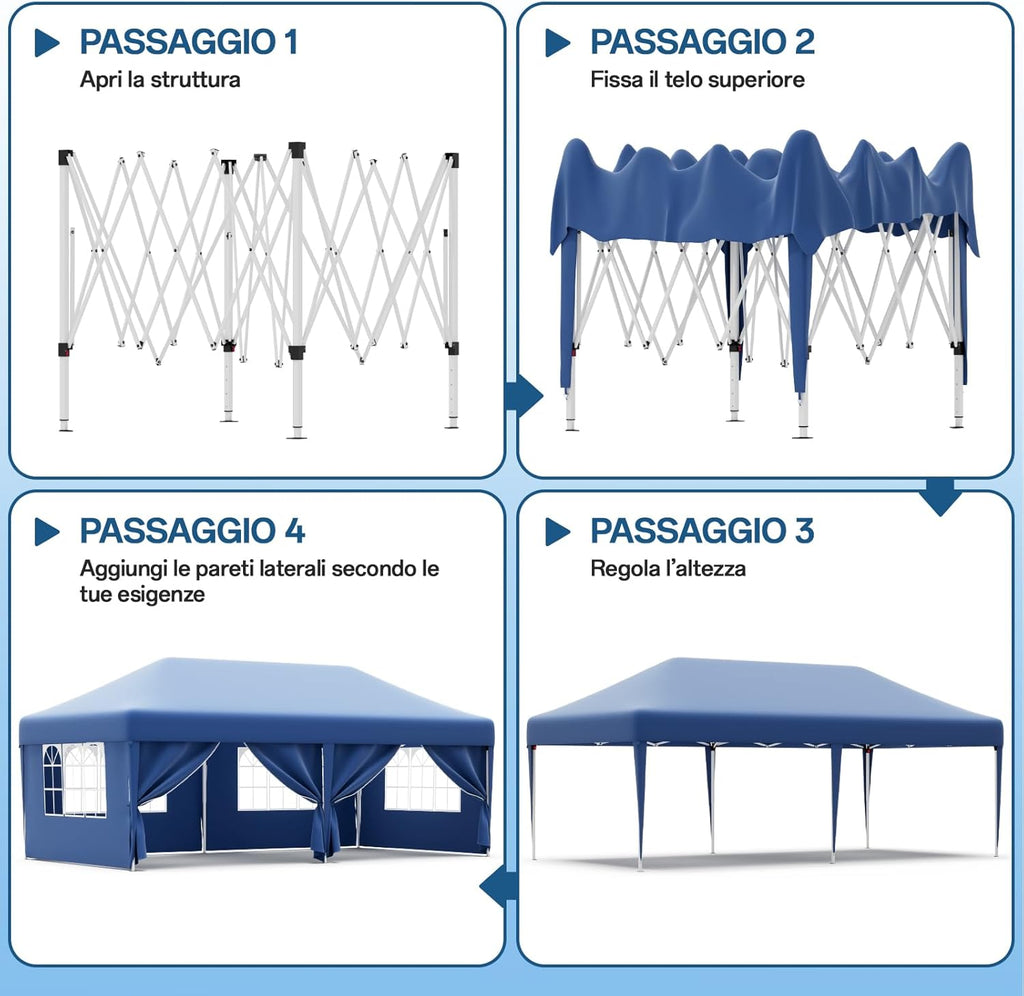 Gazebo pliant étanche JUMMICO, gazebo de jardin extérieur, gazebo pliant à hauteur réglable,