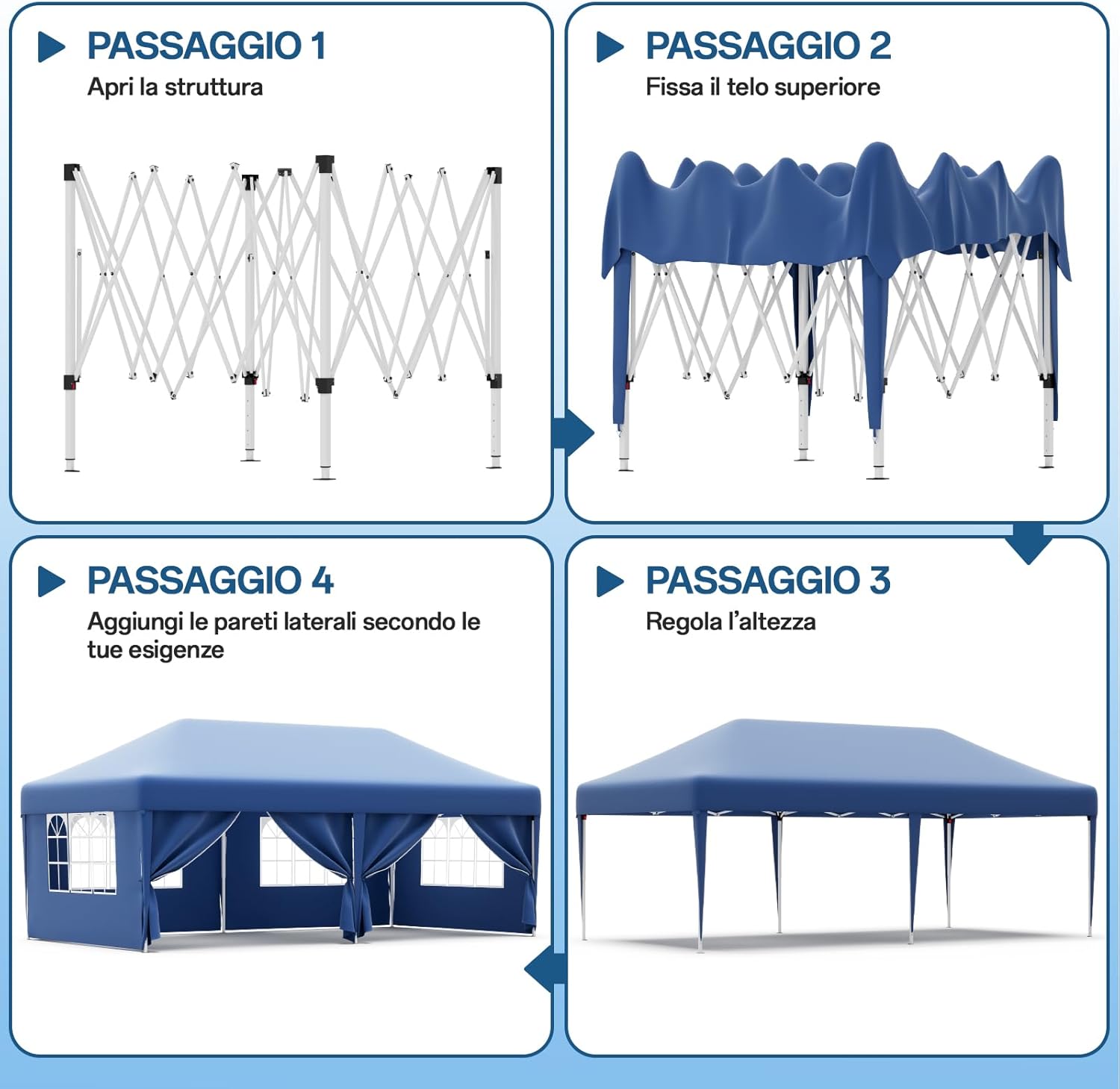 Gazebo pliant étanche JUMMICO, gazebo de jardin extérieur, gazebo pliant à hauteur réglable,