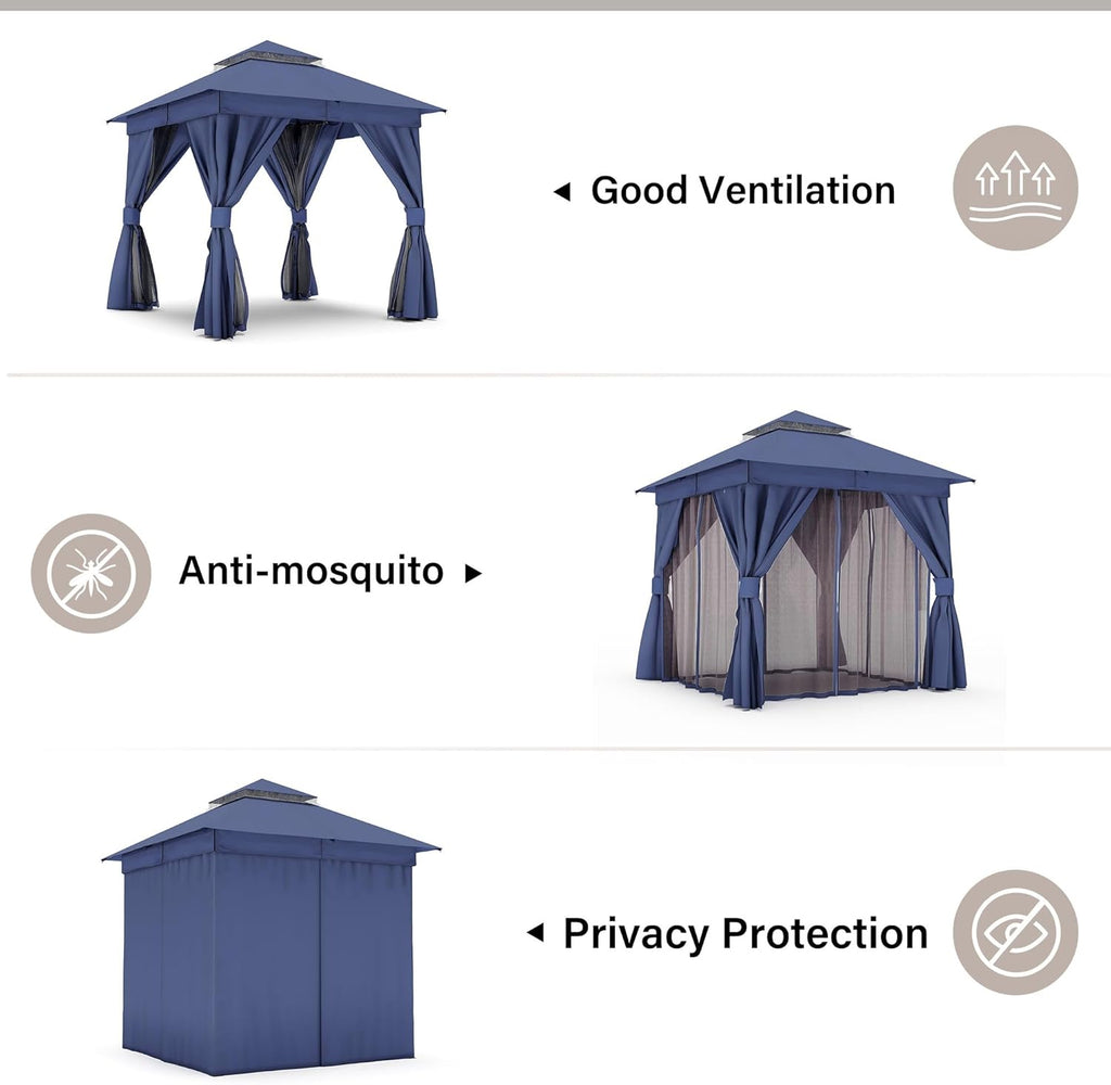 Tente pavillon d'extérieur améliorée à double toit, auvent imperméable UV50+ avec filet et crochets