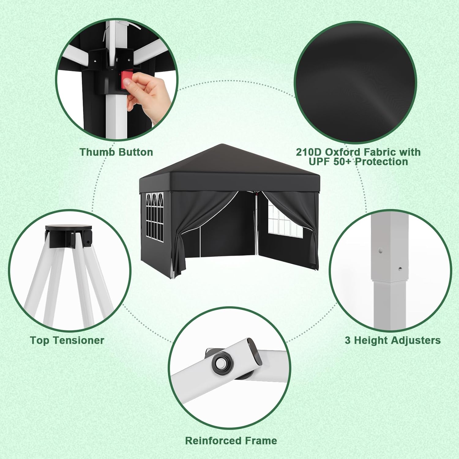 Gazebo pliant étanche JUMMICO, gazebo de jardin extérieur, gazebo pliant à hauteur réglable,