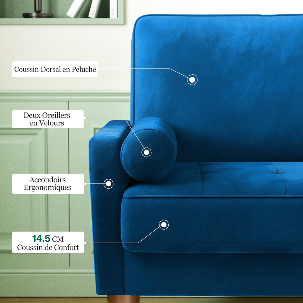 Vesgantti Kleine Grijze 2-zitsbank, Fluweelbank 121 cm met verende kussens, Mini-slaapkamerbank met armleuningen, Moderne woonkamerbank, Vaste 2-zitsbank, Grijze bank 