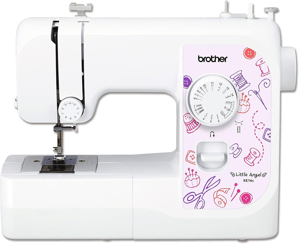 Machine à coudre Brother KE14s, acier inoxydable, blanc/rose