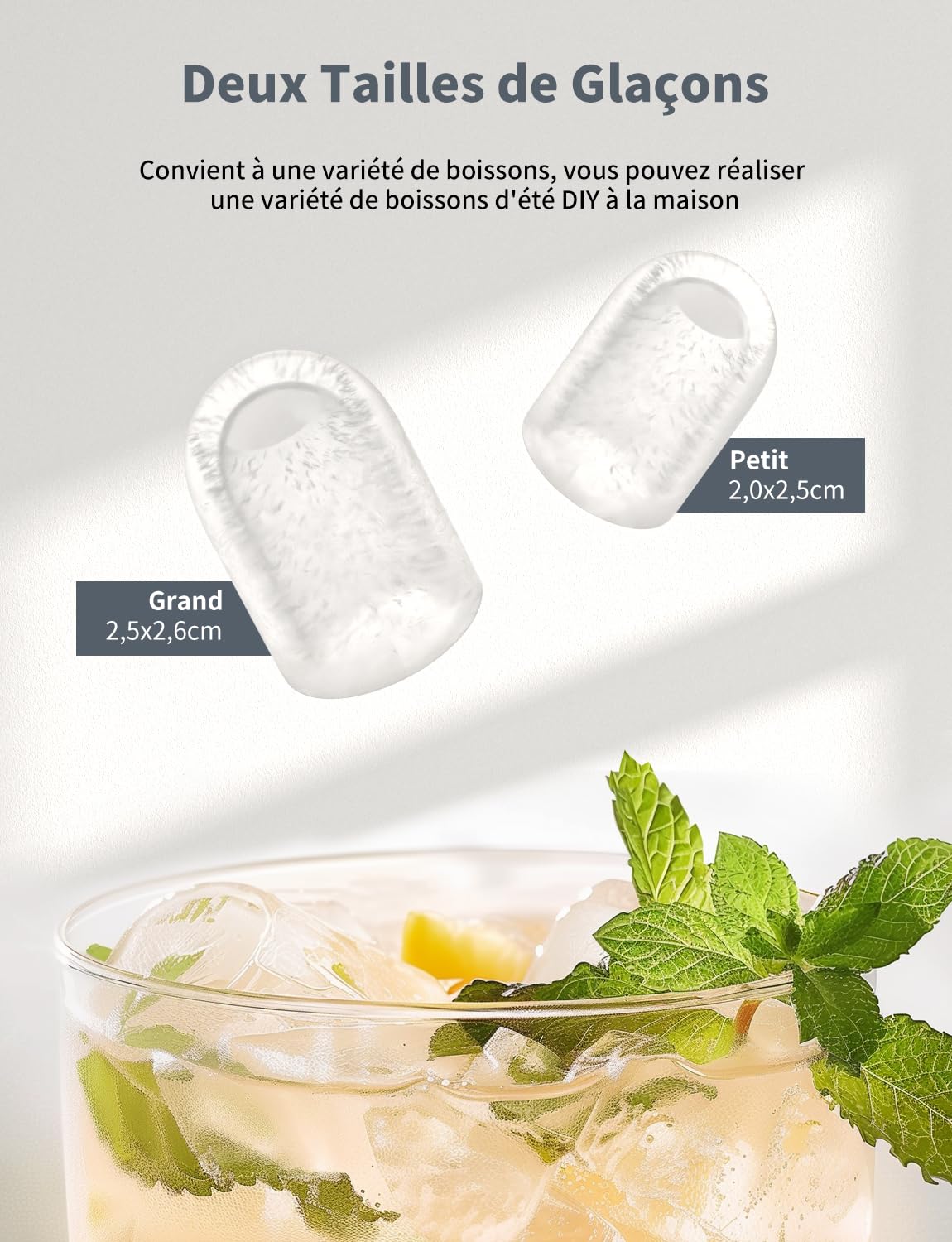 Machine à glaçons Produit 12 kg de glace en 24 heures Produit 9 glaçons en 6 à 8 minutes Livré avec une pelle à glace réversible et une poignée de transport