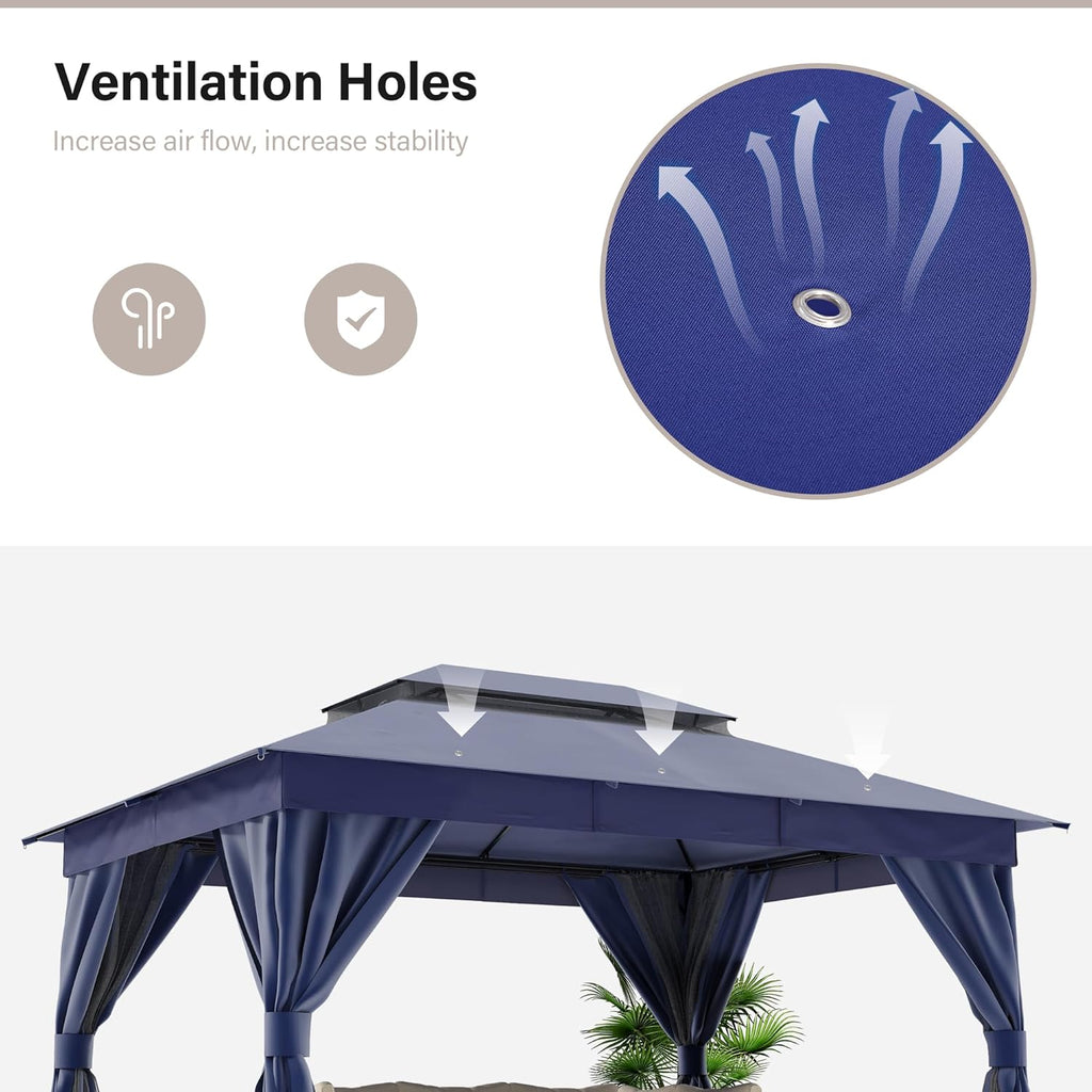 Tente pavillon d'extérieur améliorée à double toit, auvent imperméable UV50+ avec filet et crochets