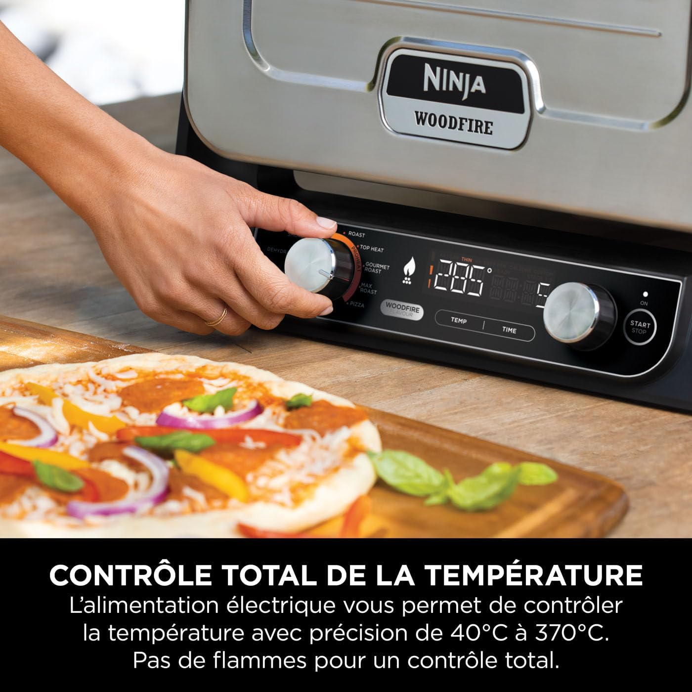 Ninja Artisan Four à pizza et friteuse sans huile électrique d’extérieur, avec 4 modes : Pizza, Frire sans huile, Cuire au four, Faire lever, Avec pierre, pelle, plateau, panier Crousti, Gris MO201EU
