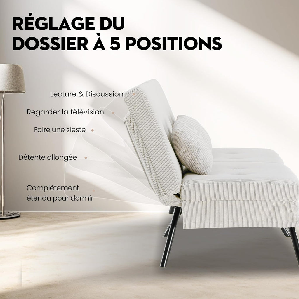 COMHOMA Slaapbank met slaapfunctie - Omvormbare futonhoes - Hoekbank - 3-zits gastenbank - met verstelbare stoffen rugleuning - Grijs 