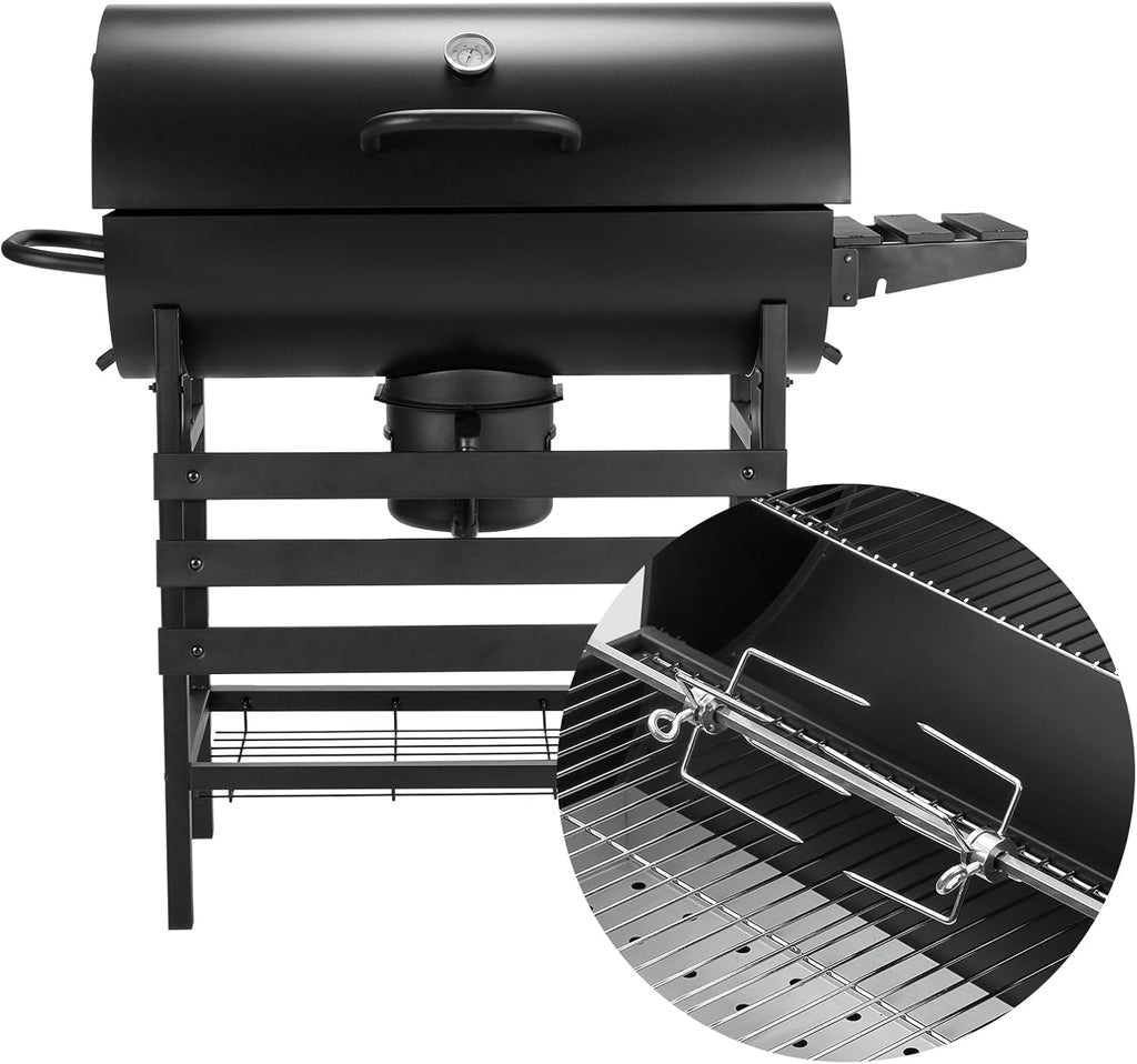 TEENO Houtskoolbarbecue, XXL kookrooster, anti-verbrandingshandschoenen, thermometer, aslade, verstelbare ventilatieopening, grote houtskoolbarbecue (basismodel) 