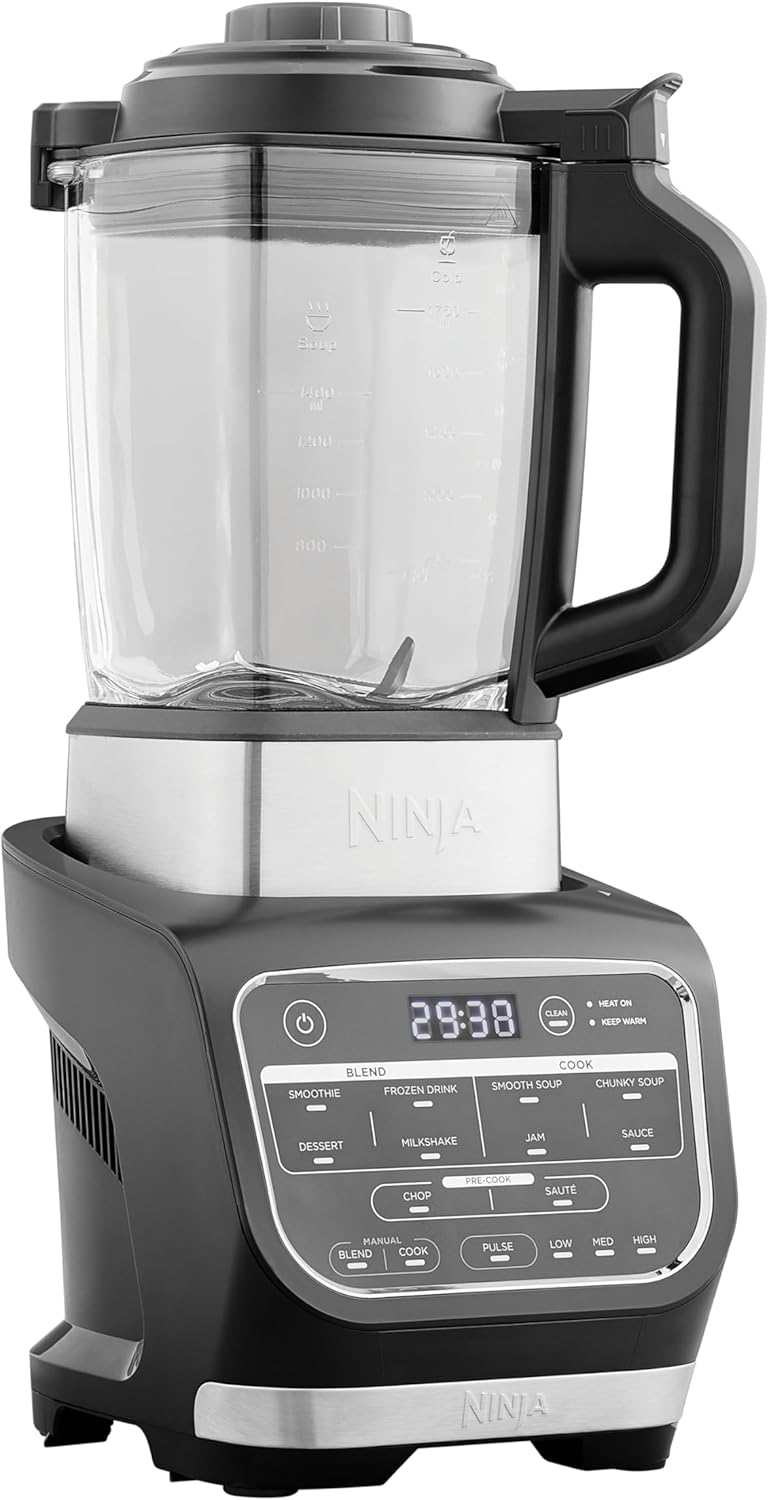 Ninja Foodi blender en soepmixer, 10 Auto-iQ programma's, 1,7 liter glazen kan, warm- en koudmixer, ingebouwd verwarmingselement, reinigingsprogramma en borstel, 1000 W, zwart HB150EU 