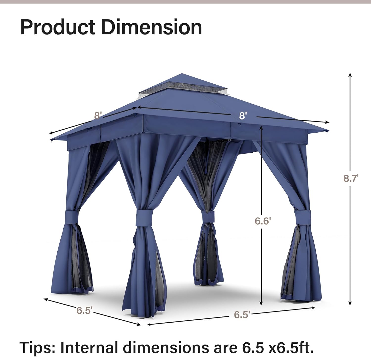 Tente pavillon d'extérieur améliorée à double toit, auvent imperméable UV50+ avec filet et crochets