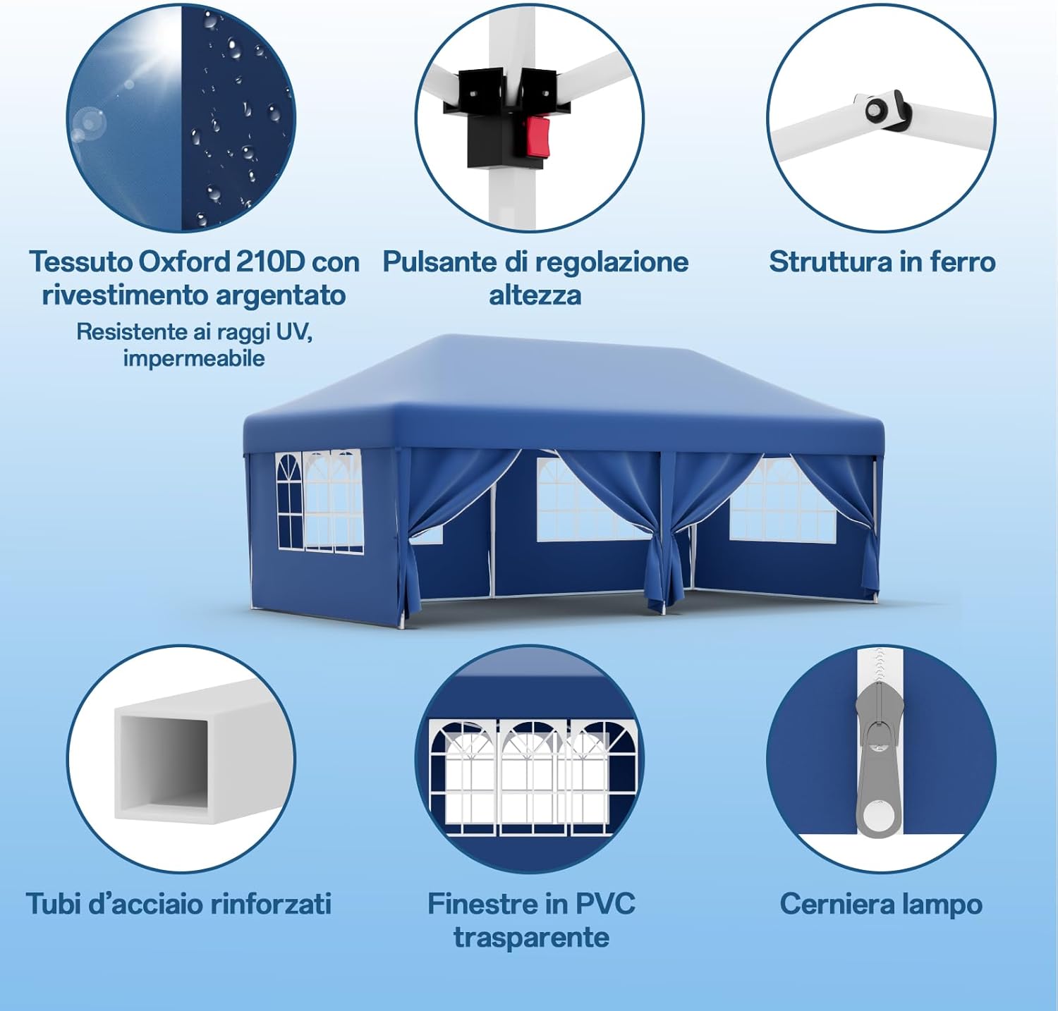 Gazebo pliant étanche JUMMICO, gazebo de jardin extérieur, gazebo pliant à hauteur réglable,