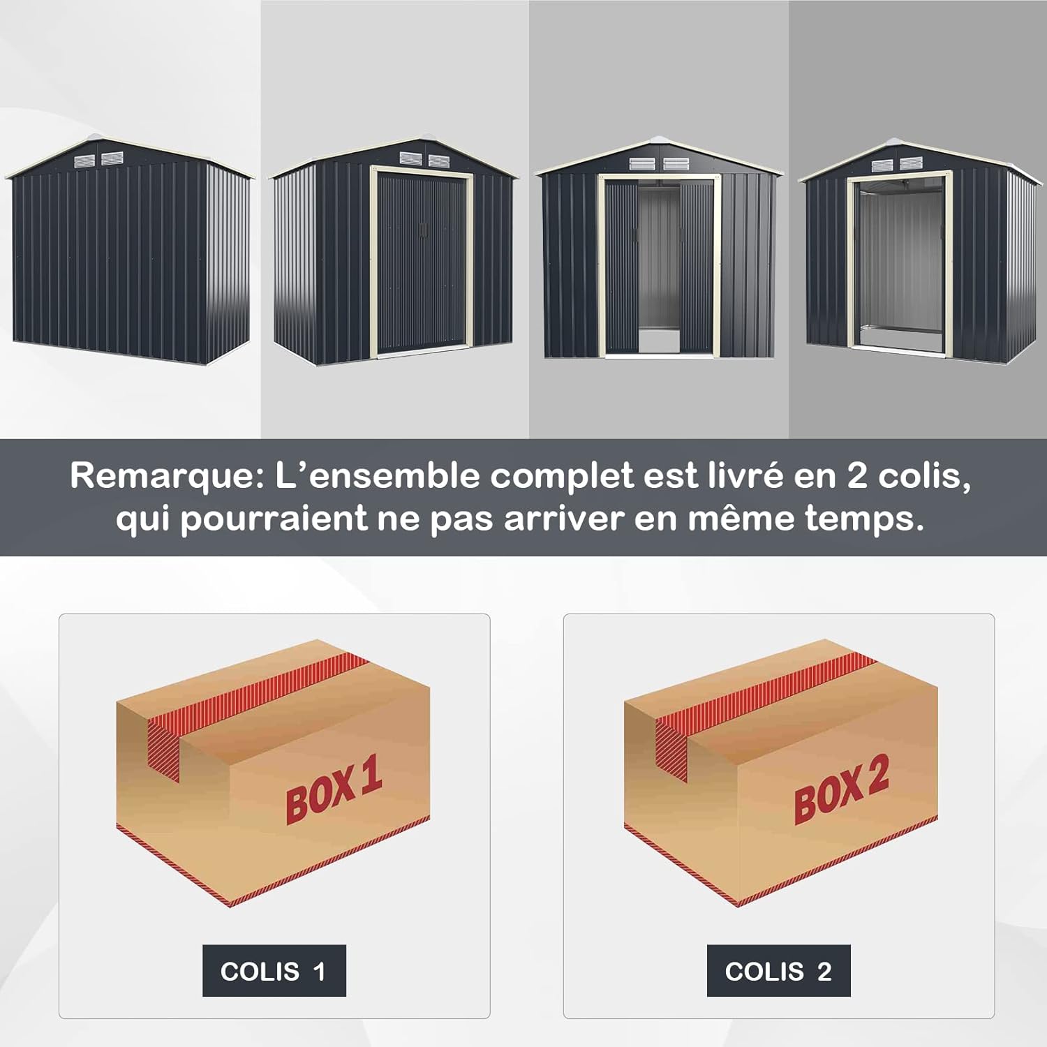 Abri de jardin en métal Costway + 1 kit d'extension avec 2 portes coulissantes verrouillables, 4 trous de ventilation, toit incliné pour vélo