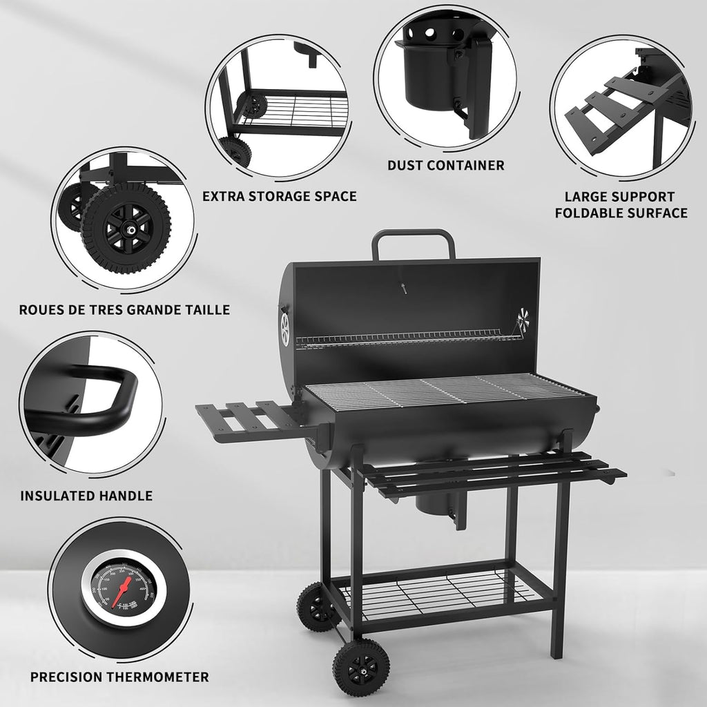 TEENO Houtskoolbarbecue, XXL kookrooster, anti-verbrandingshandschoenen, thermometer, aslade, verstelbare ventilatieopening, grote houtskoolbarbecue (basismodel) 