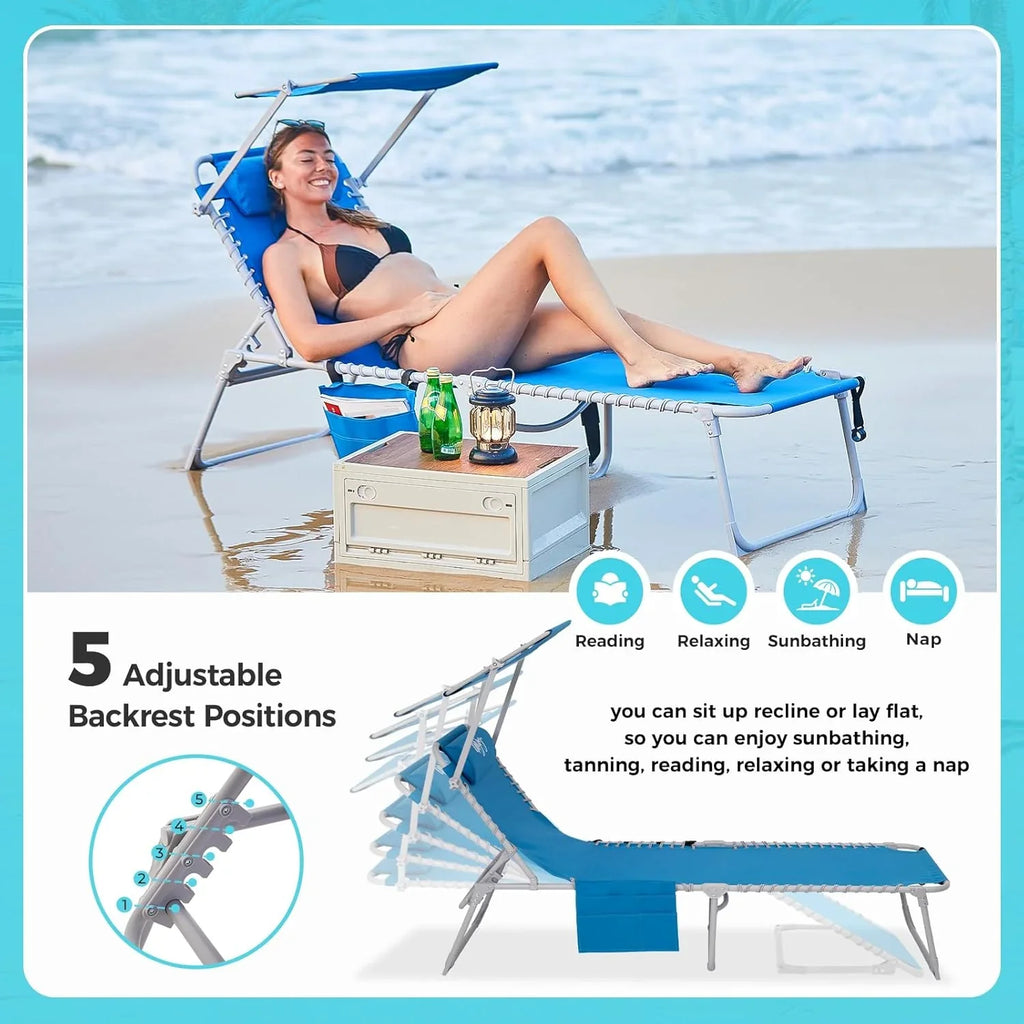 Lot de 2 chaises longues d'extérieur - Chaise longue pliante portable pour patio, piscine, camping, inclinable et réglable sur 5 positions