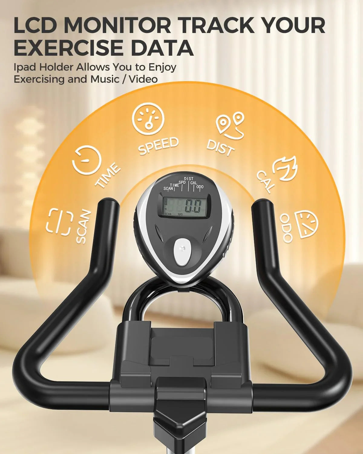 Vélo d'appartement Pooboo, résistance/frein magnétique réglable, transmission par courroie silencieuse