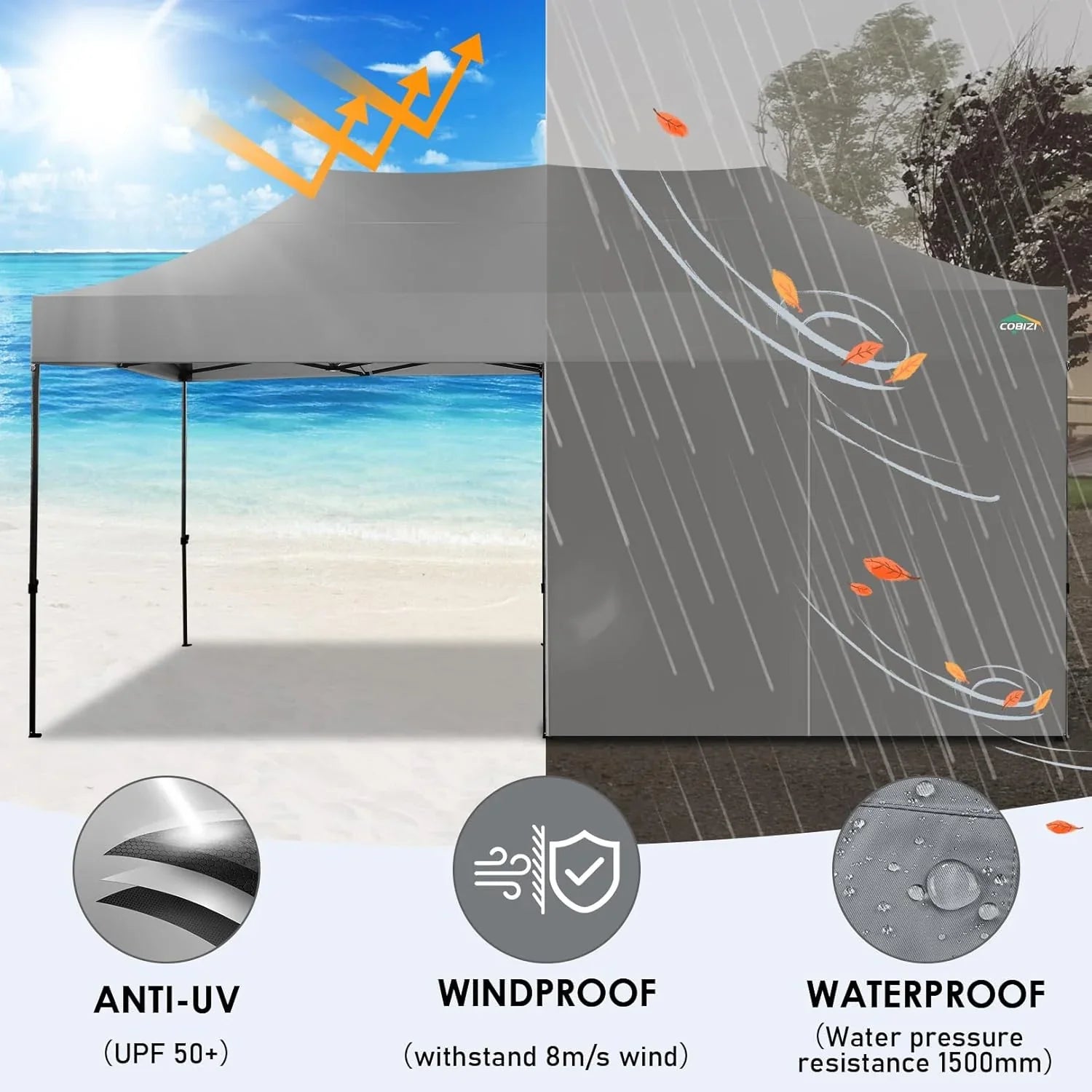 Tente pop-up robuste COBIZI 10x20 avec 6 parois latérales, facile à installer